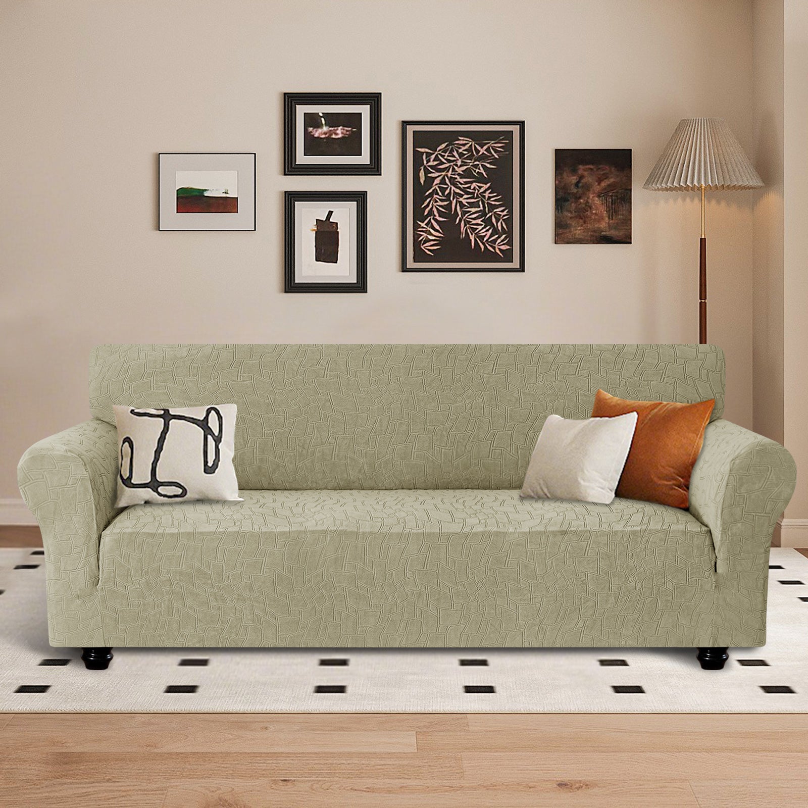 Ystyle Stretch 3 Seater Sofa Cover Jacquard Geometric Pattern-YSTYLE