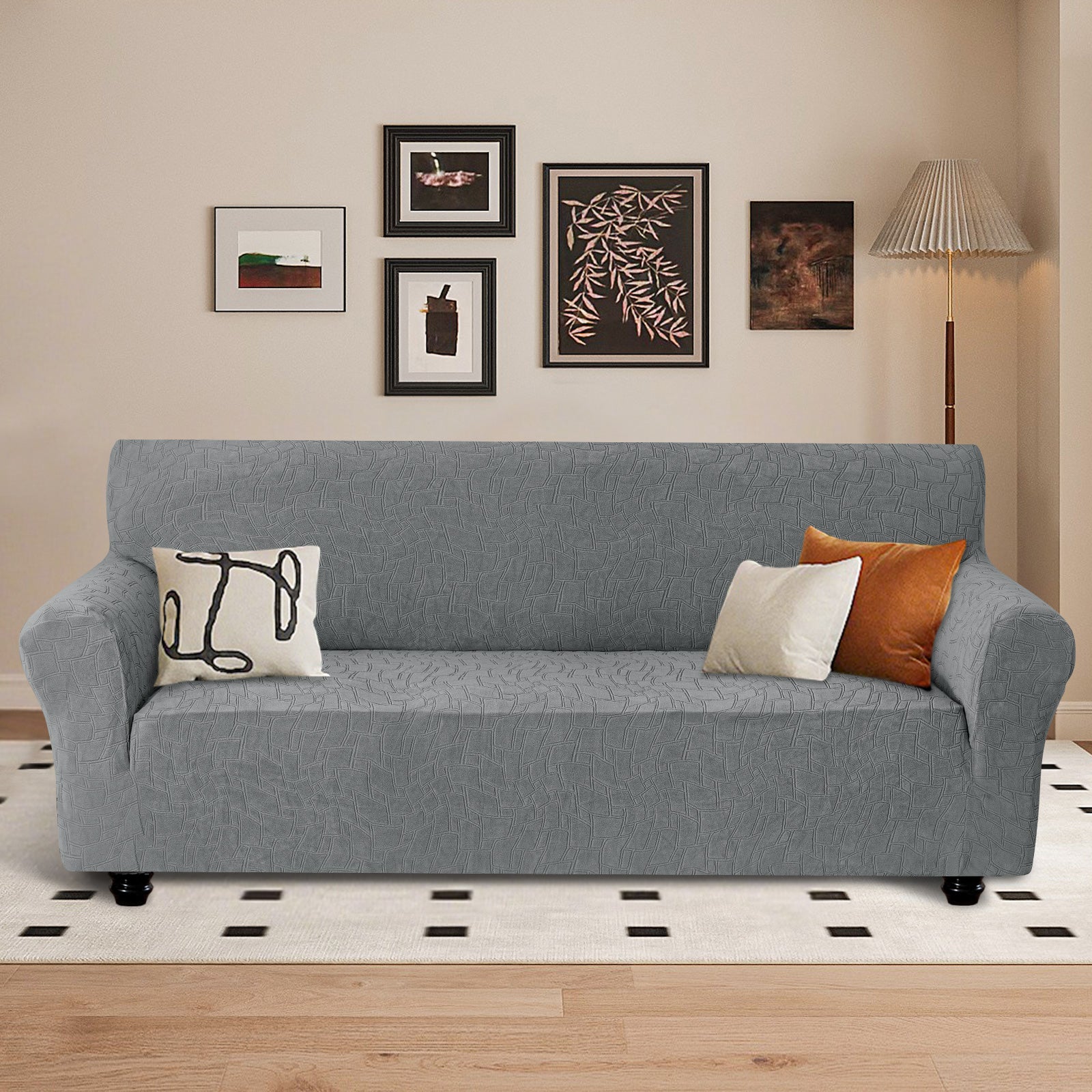 Ystyle Stretch 4 Seater Sofa Cover Jacquard Geometric Pattern-YSTYLE