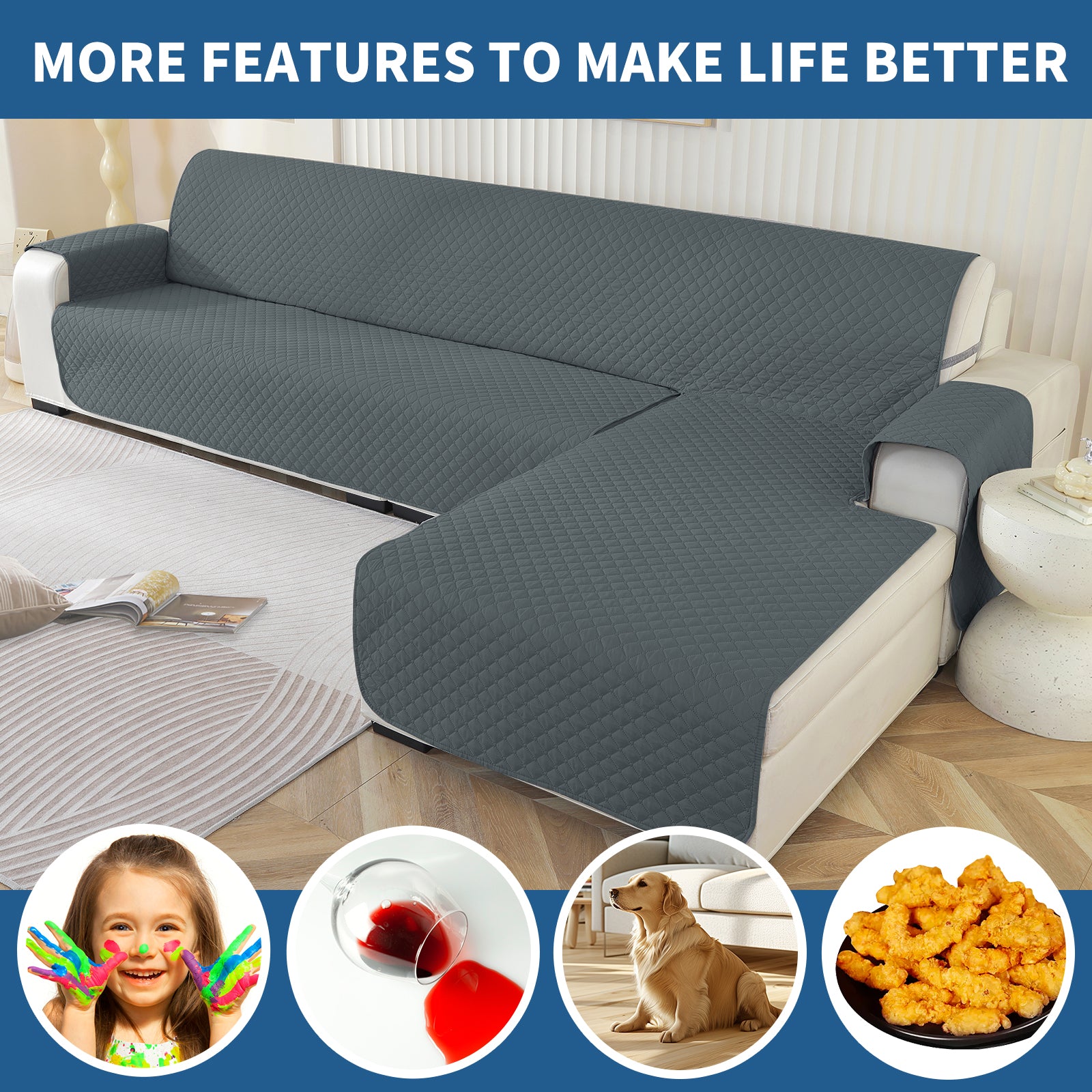 Copertura per divano a forma di L impermeabile YSTYLE per 3 posti, reversibile