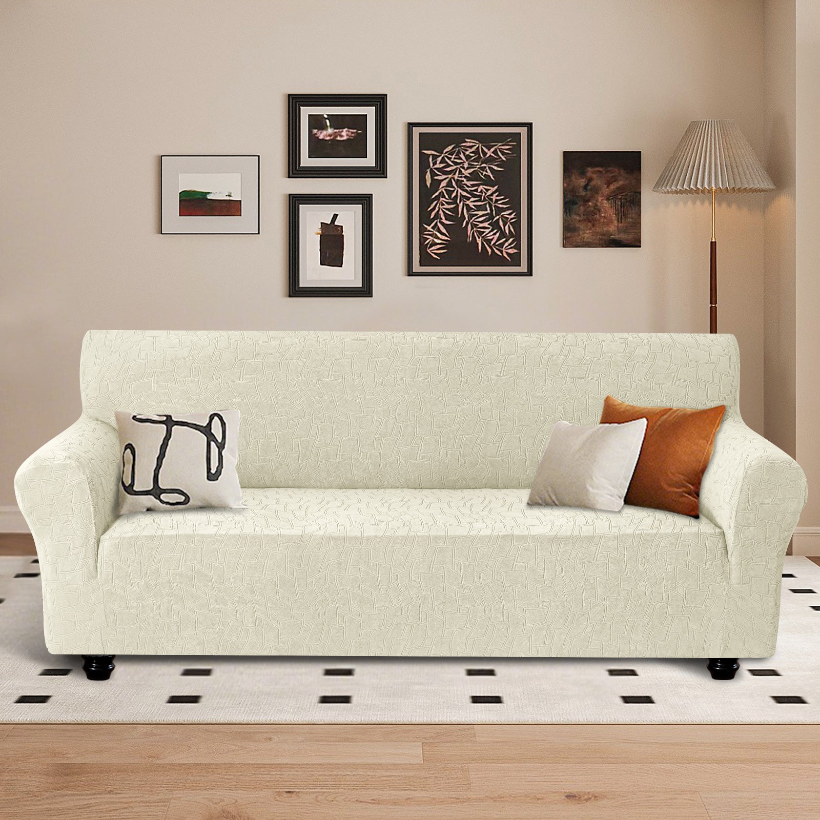 Ystyle Stretch 4 Seater Sofa Cover Jacquard Geometric Pattern-YSTYLE
