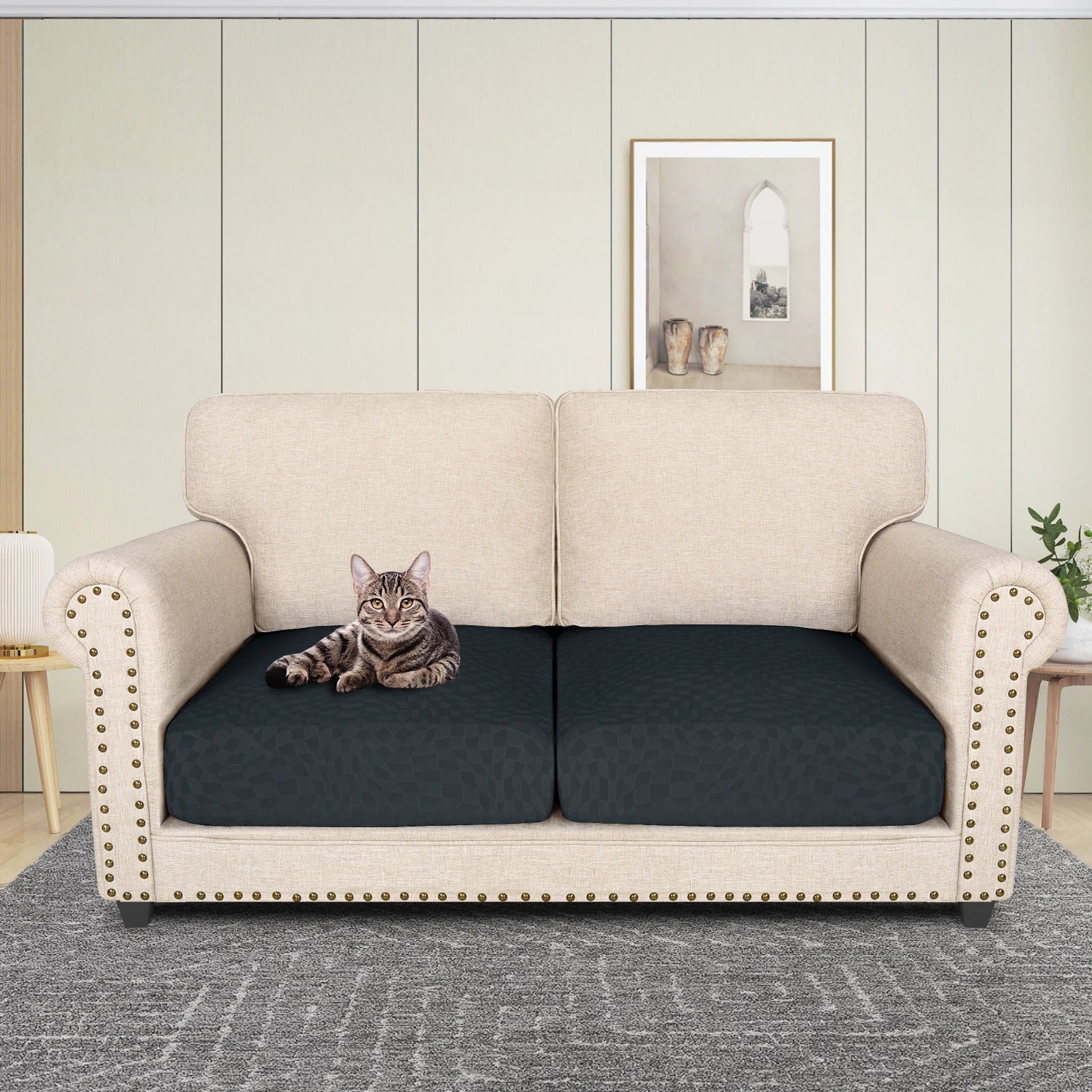 YSTYLE 2 Pieces Sofa Cushion Cover – Stretch Fit, Anti-Slip Design, Universal Use, Geometric Style, Full Protection-Jacquard Plaid