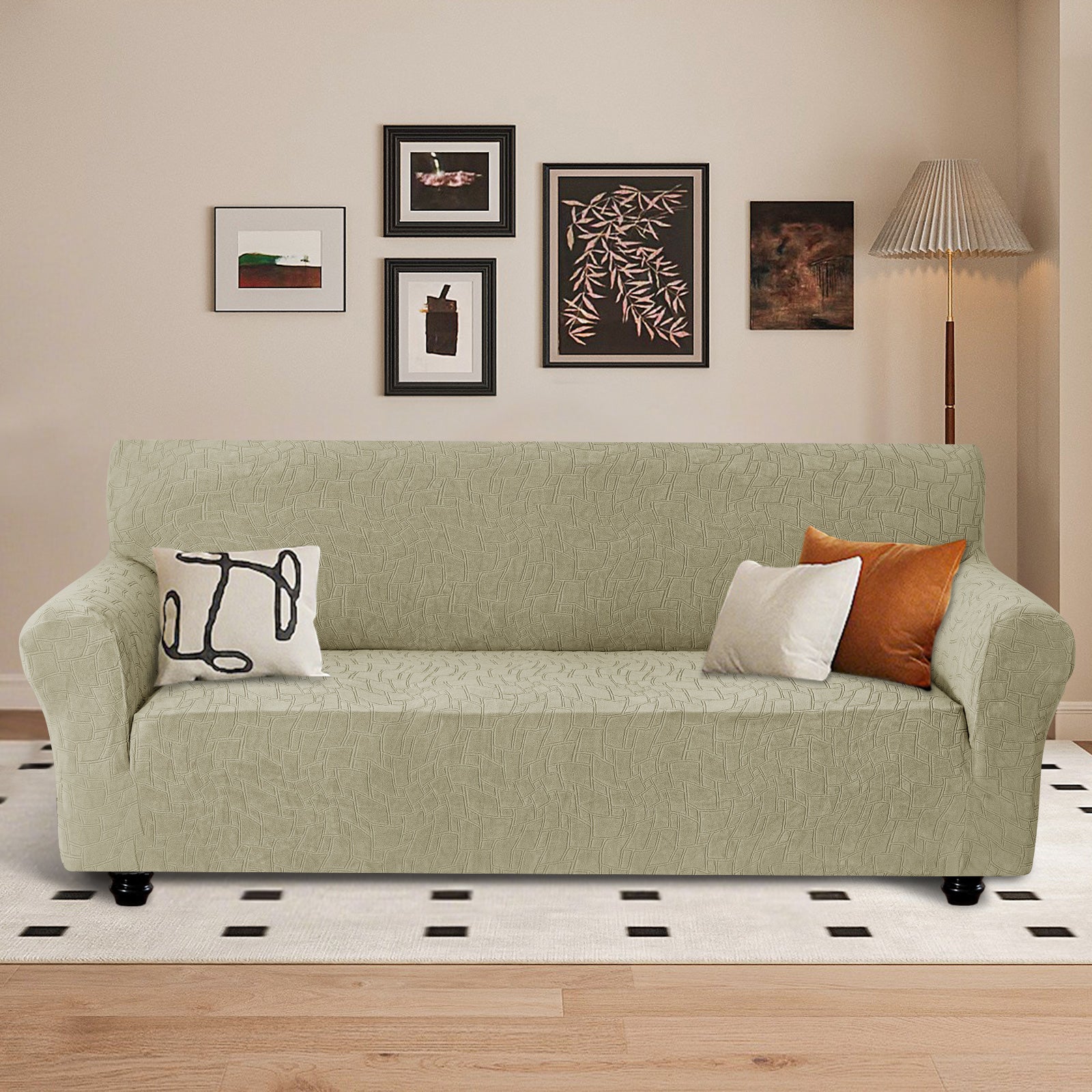 Ystyle Stretch 4 Seater Sofa Cover Jacquard Geometric Pattern-YSTYLE