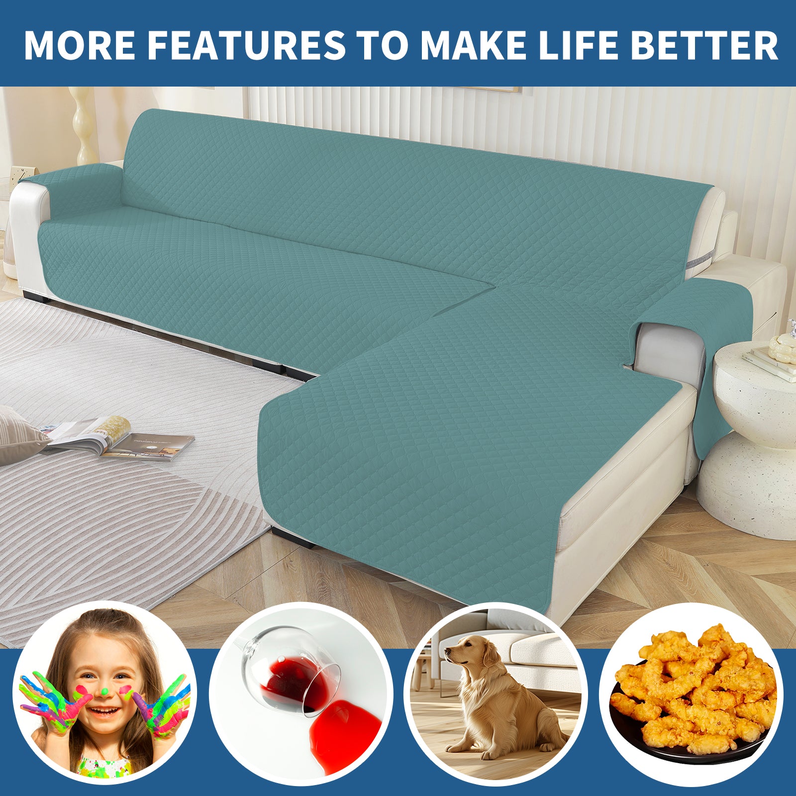 Copertura per divano a forma di L impermeabile YSTYLE per 3 posti, reversibile