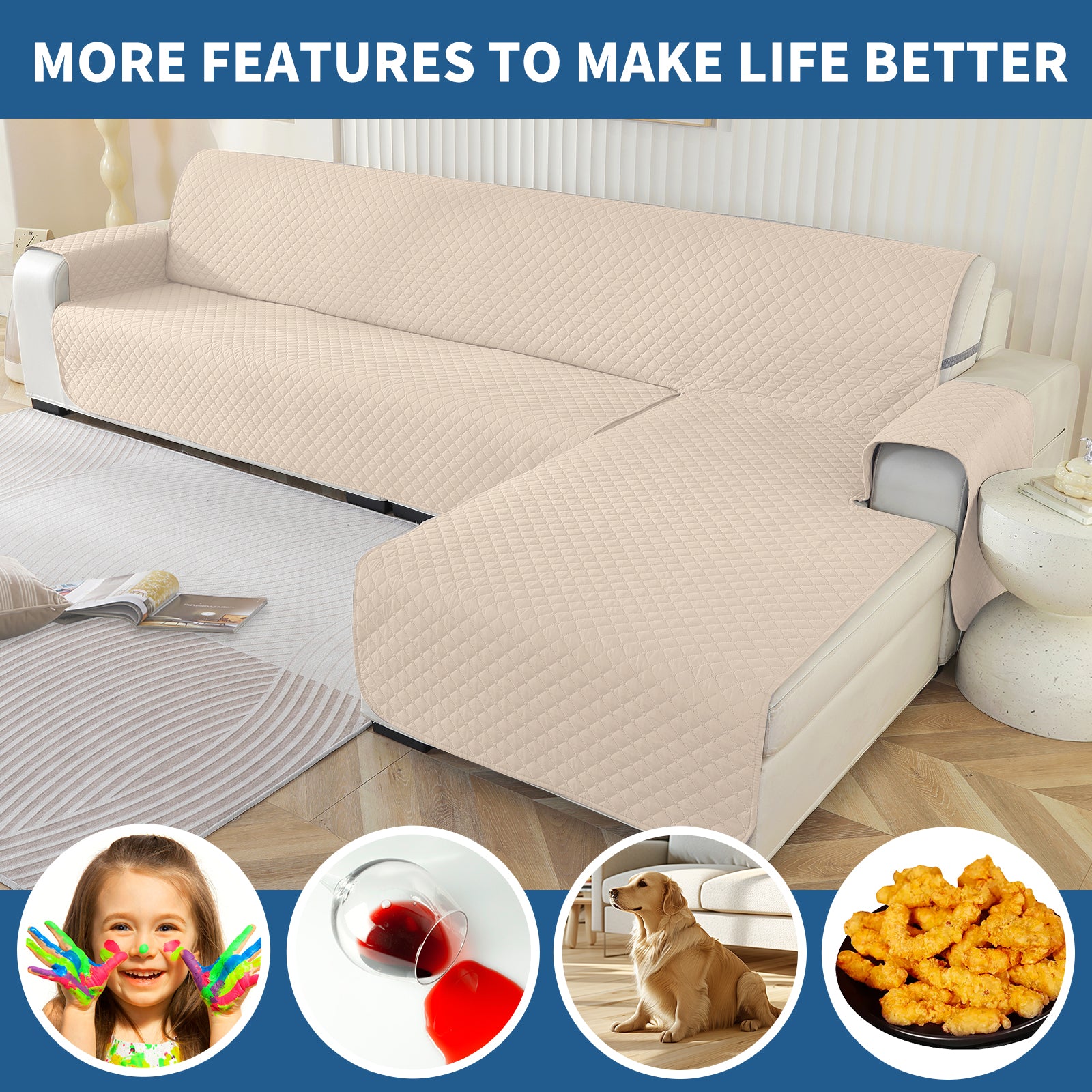 Copertura per divano a forma di L impermeabile YSTYLE per 3 posti, reversibile