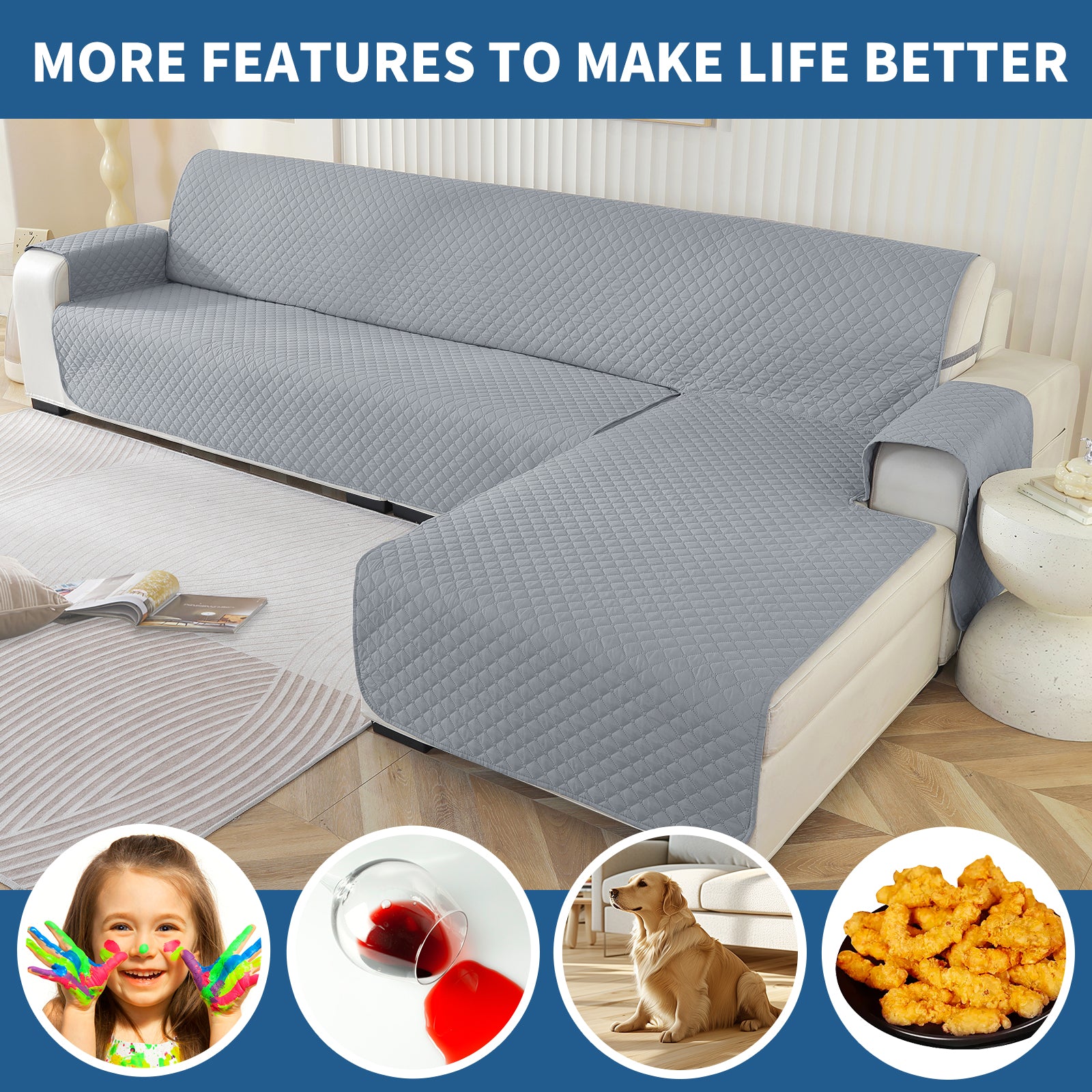 Copertura per divano a forma di L impermeabile YSTYLE per 3 posti, reversibile