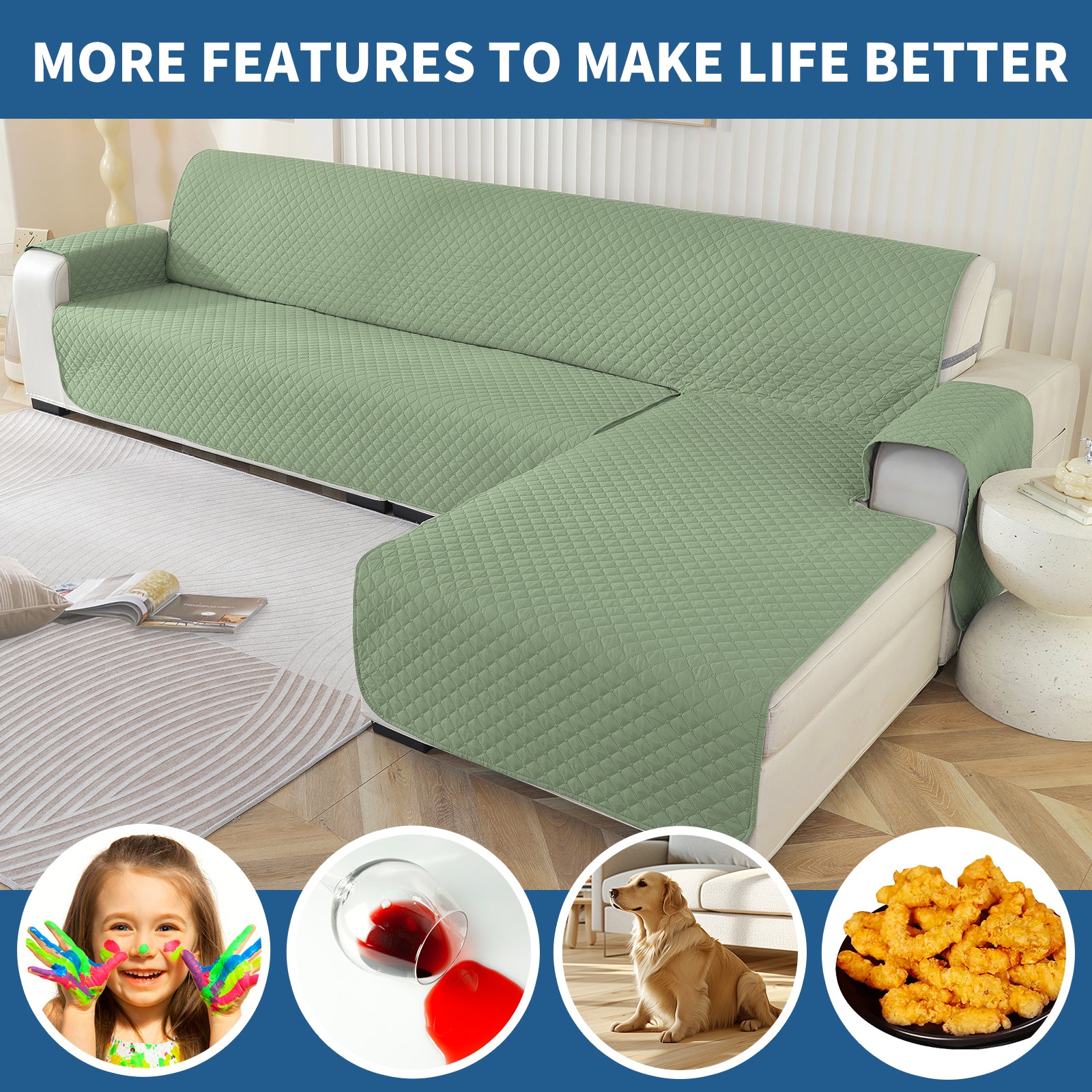 Copertura per divano a forma di L impermeabile YSTYLE per 3 posti, reversibile