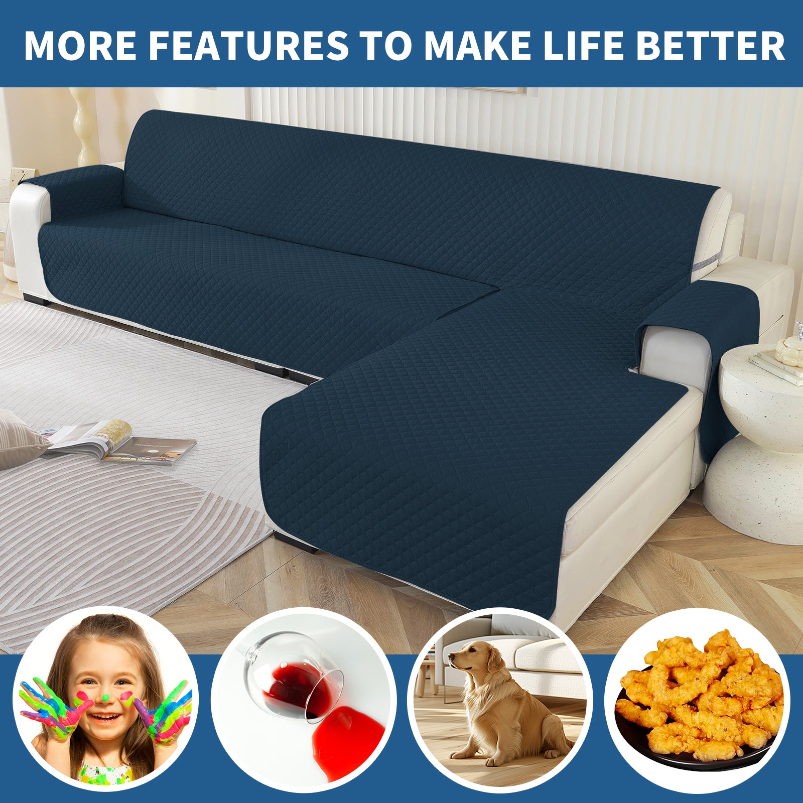 YSTYLE imperméable L Shape canapé couverture canapé 4 places Reversible Peninsula