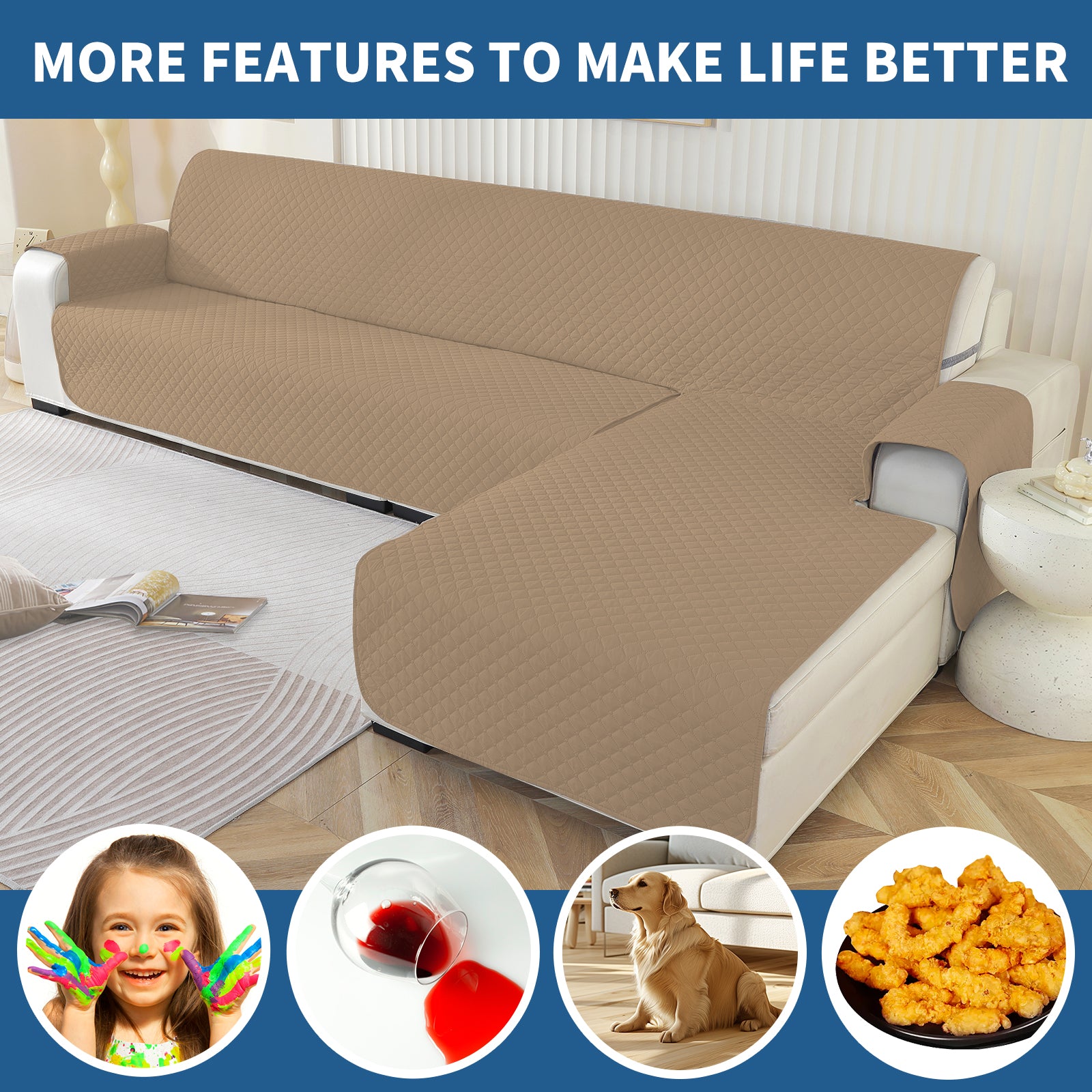 Copertura per divano a forma di L impermeabile YSTYLE per 3 posti, reversibile