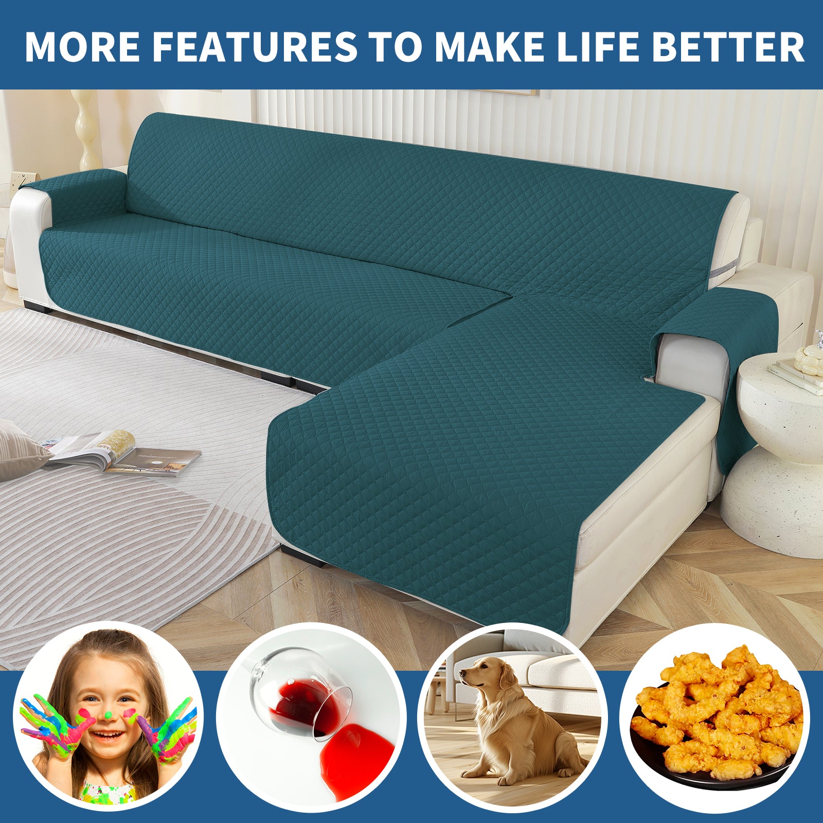 Copertura per divano a forma di L impermeabile YSTYLE per 3 posti, reversibile