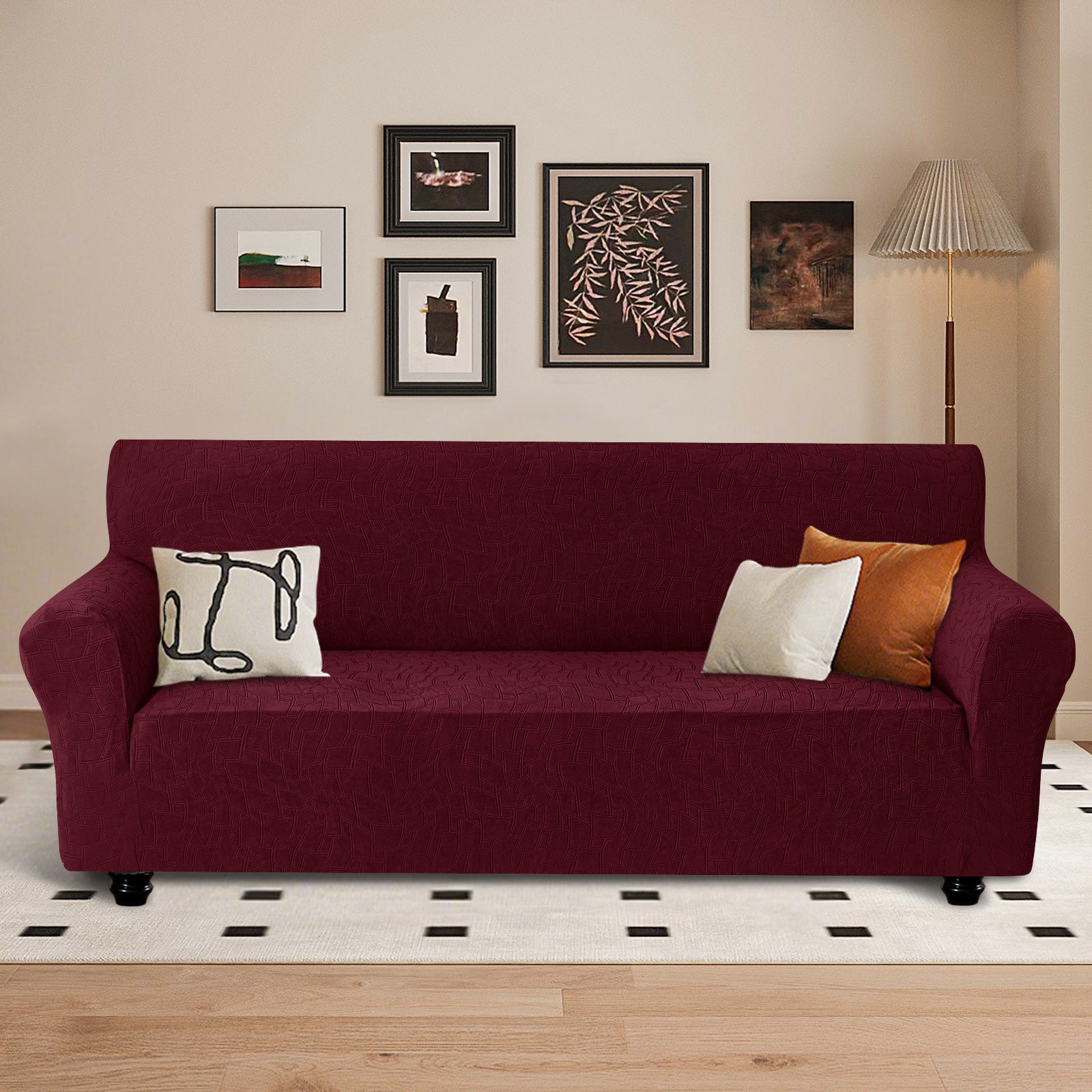 Ystyle Stretch 4 Seater Sofa Cover Jacquard Geometric Pattern-YSTYLE