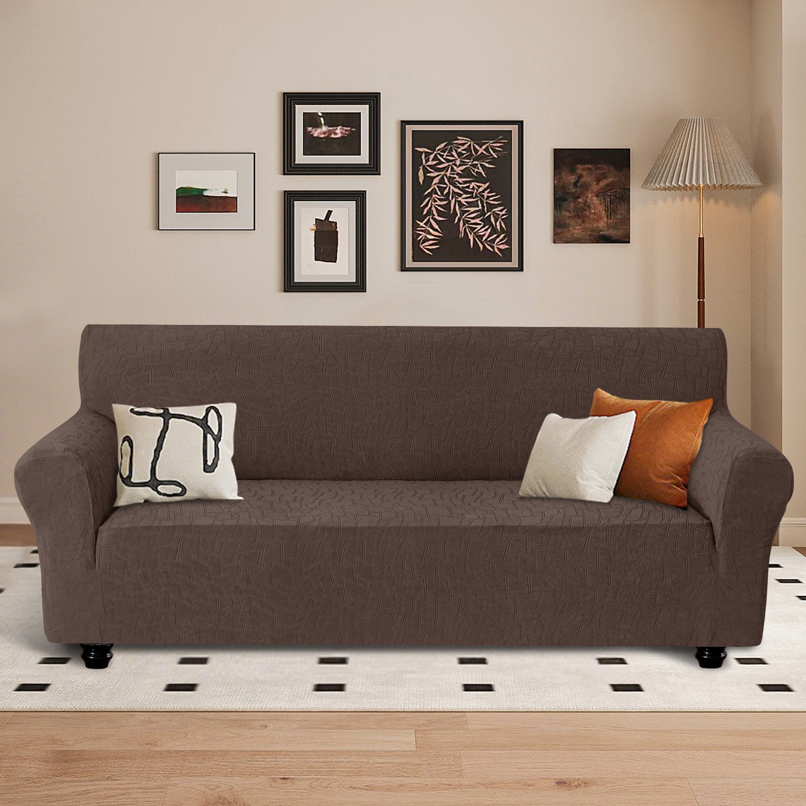 Ystyle Stretch 4 Seater Sofa Cover Jacquard Geometric Pattern-YSTYLE