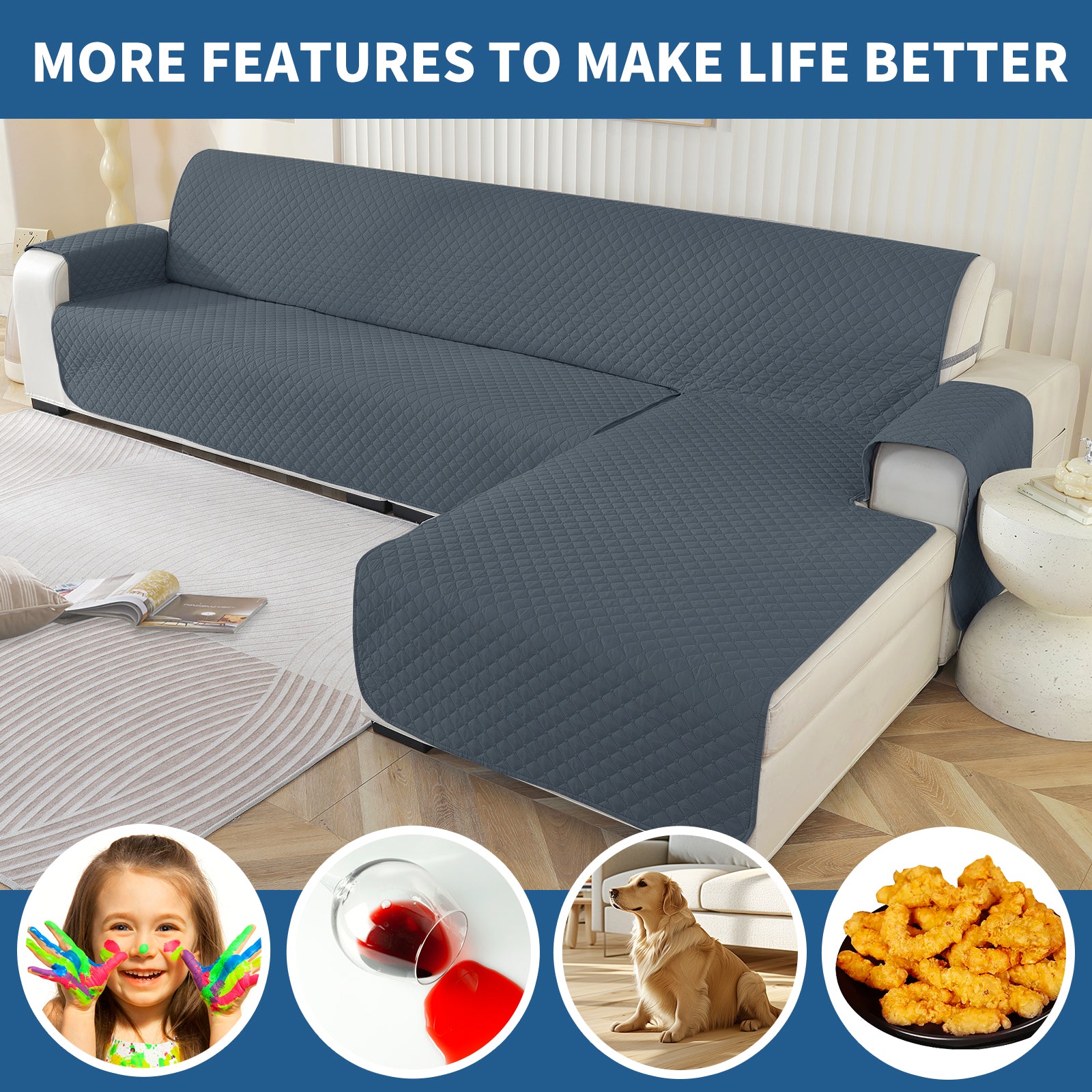 Copertura per divano a forma di L impermeabile YSTYLE per 3 posti, reversibile