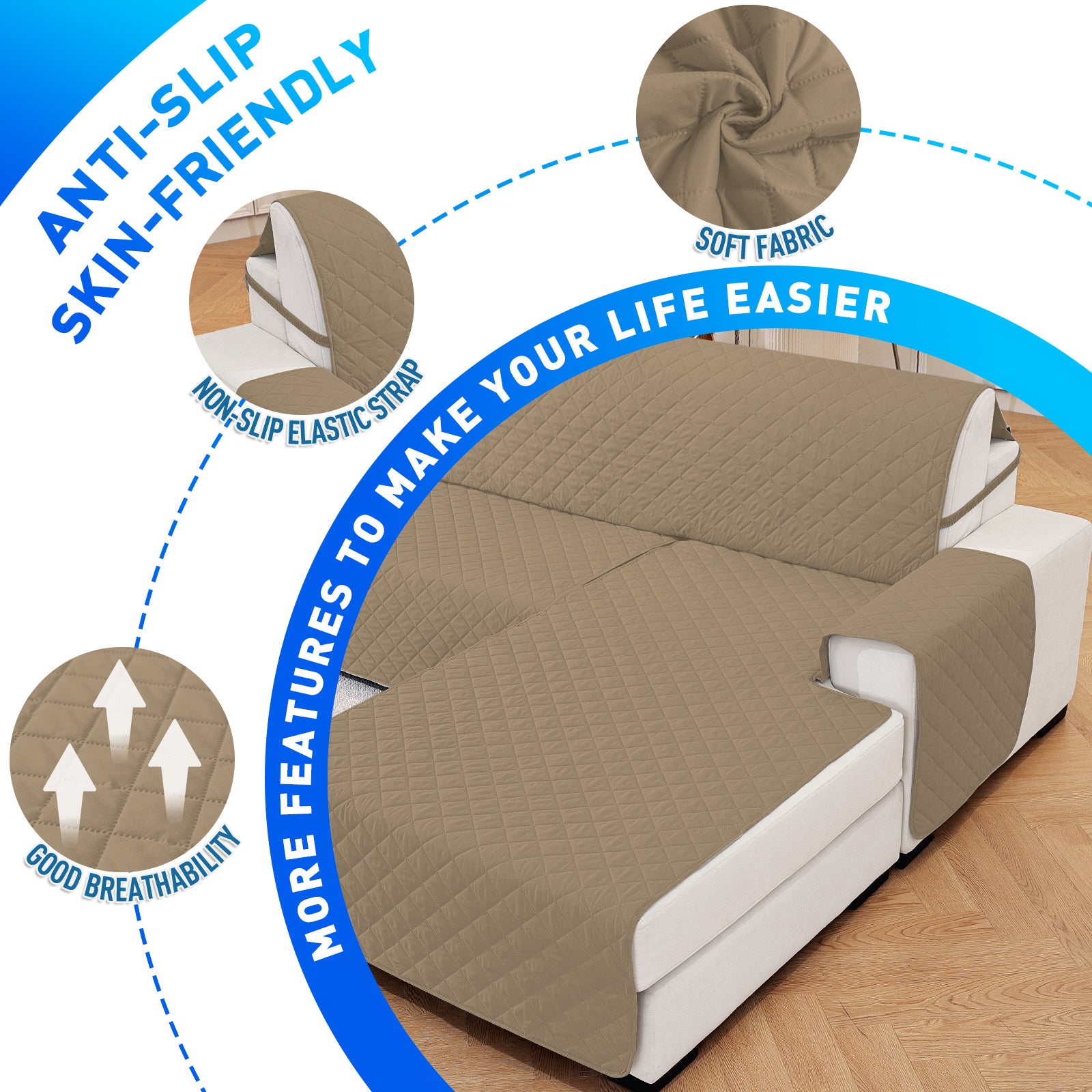 Ystyle Waterproof 4 Seater Corner Sofa Cover Reversible Anti Slip