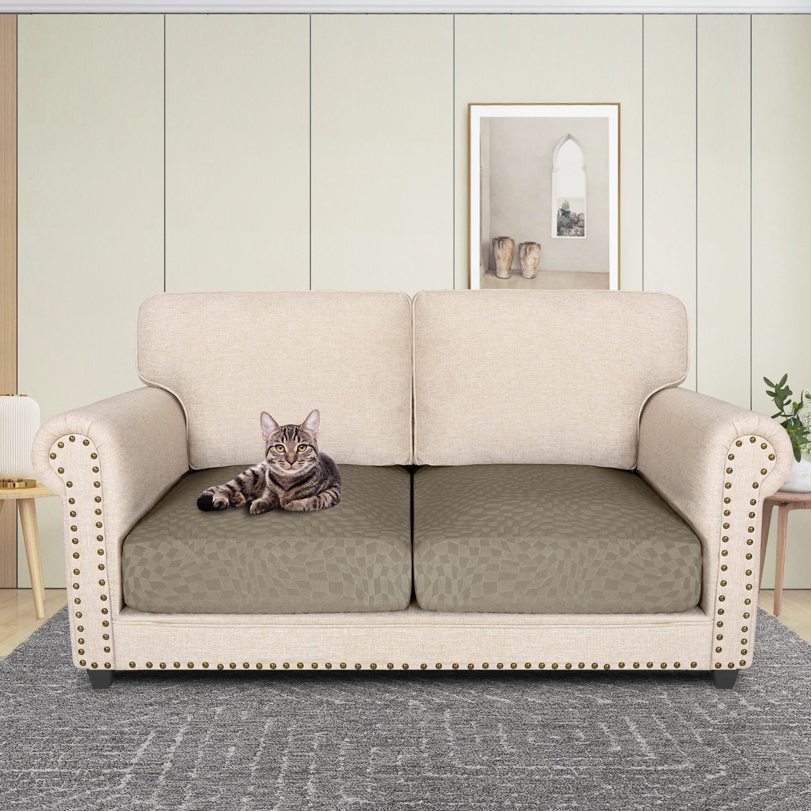 YSTYLE 2 Pieces Sofa Cushion Cover – Stretch Fit, Anti-Slip Design, Universal Use, Geometric Style, Full Protection-Jacquard Plaid