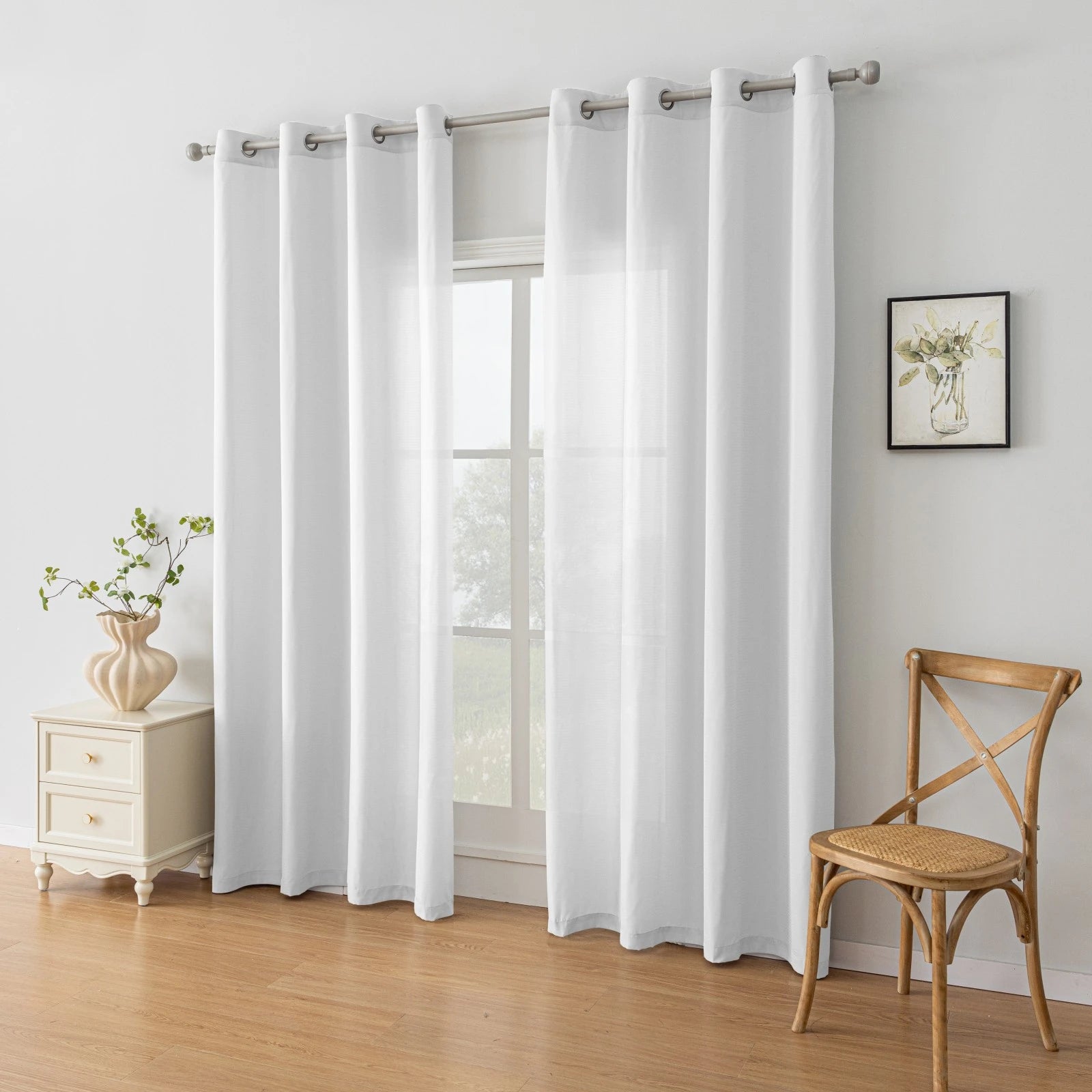 YSTYLE 2 Pieces Semi Sheer Voile Curtains Linen Look-YSTYLE