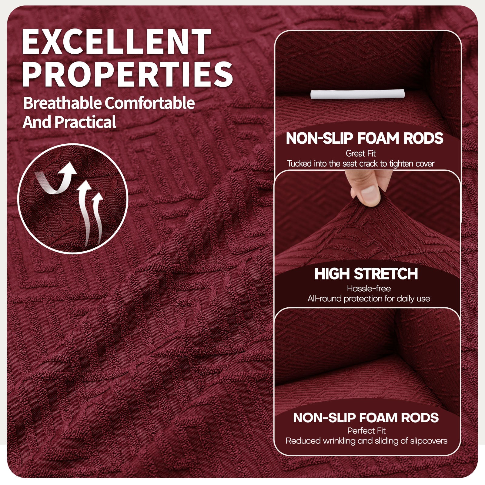 Manta para sofá de 3 asientos YSTYLE - Ajuste elástico, resistente a arañazos de mascotas, geométrico jacquard, antideslizante, lavable - Forma de espalda