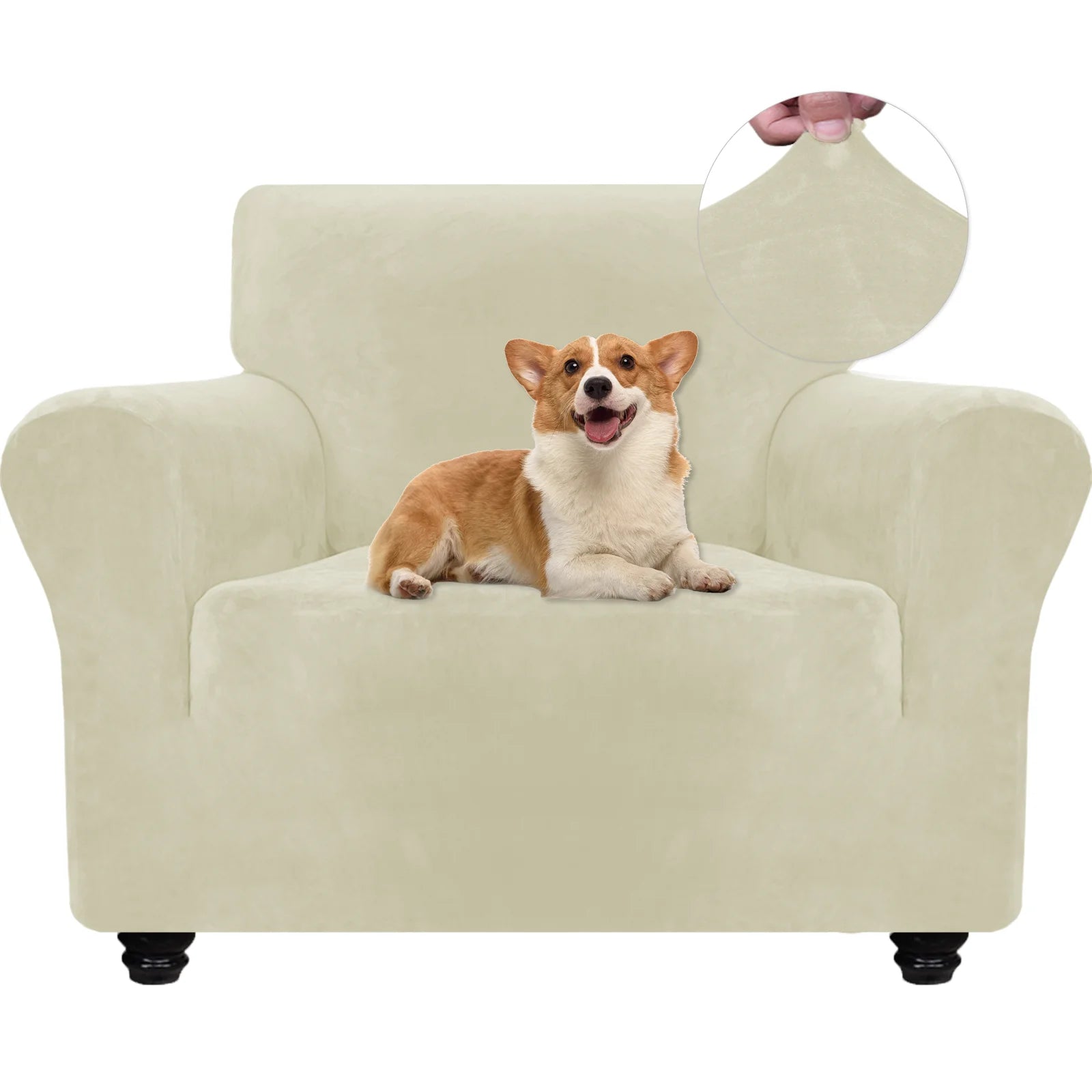 YSTYLE Velvet 1 Seater Sofa Cover with Armrests Stretch Anti Slip-YSTYLE