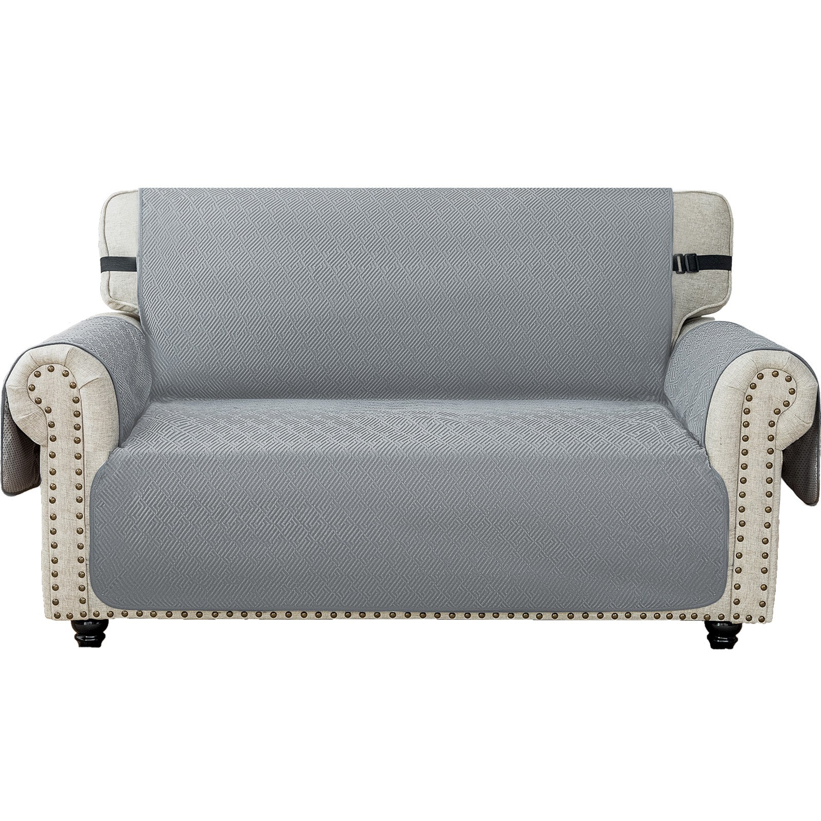 2 Seater Sofa Cover with Armrests Geometric Pattern Anti Slip-YSTYLE