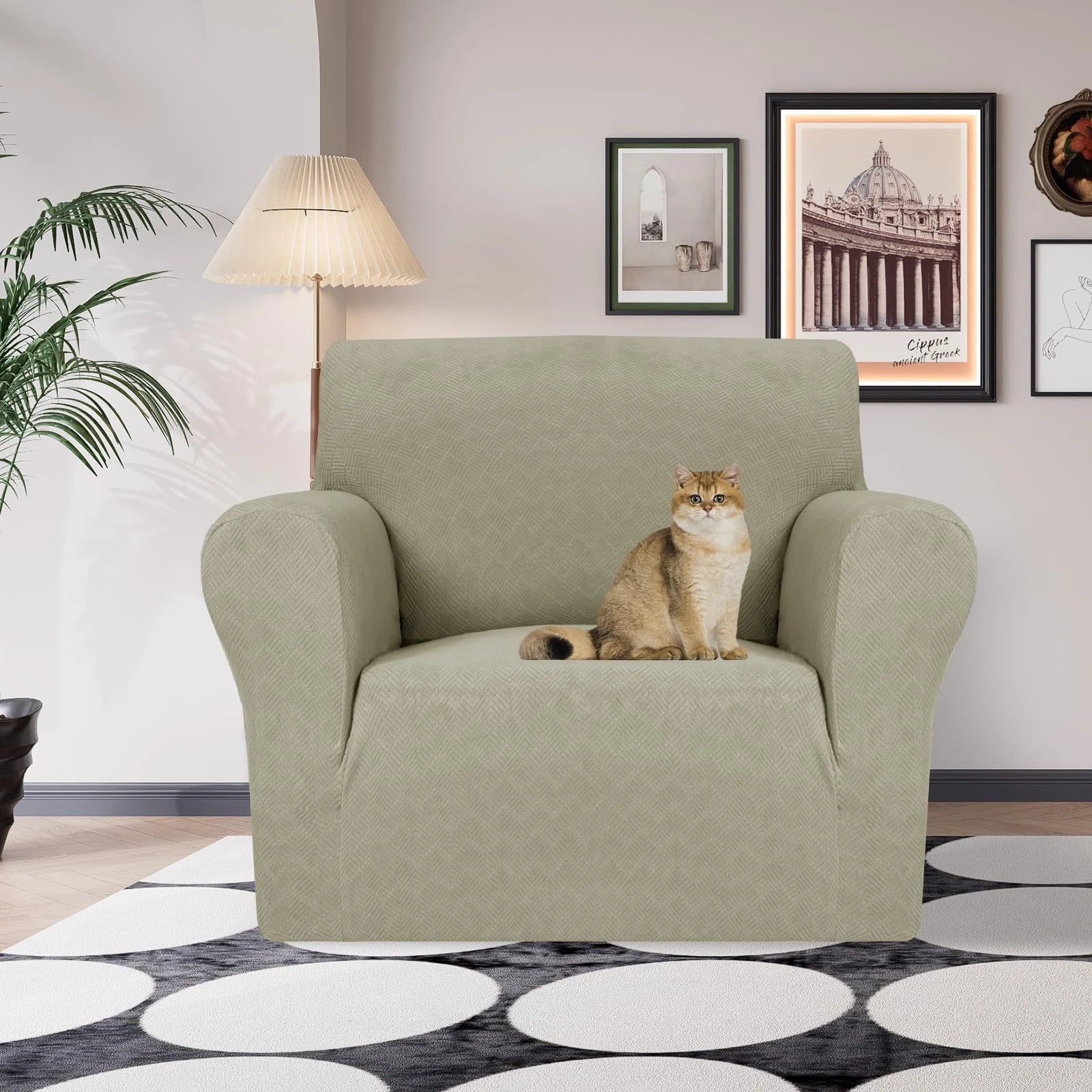 YSTYLE Stretch 1 Seater Sofa Cover with Armrests Anti-Slip Washable-YSTYLE