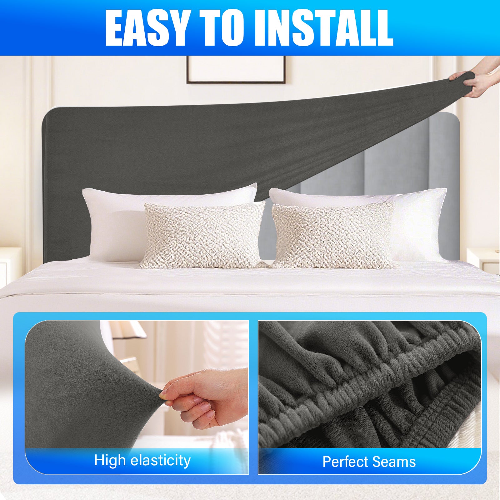 Ystyle 180cm Velvet Headboard Cover, Elastic Slipcover for Bed Headboard, Solid Color Washable Headboard Protector for Single/Double Beds