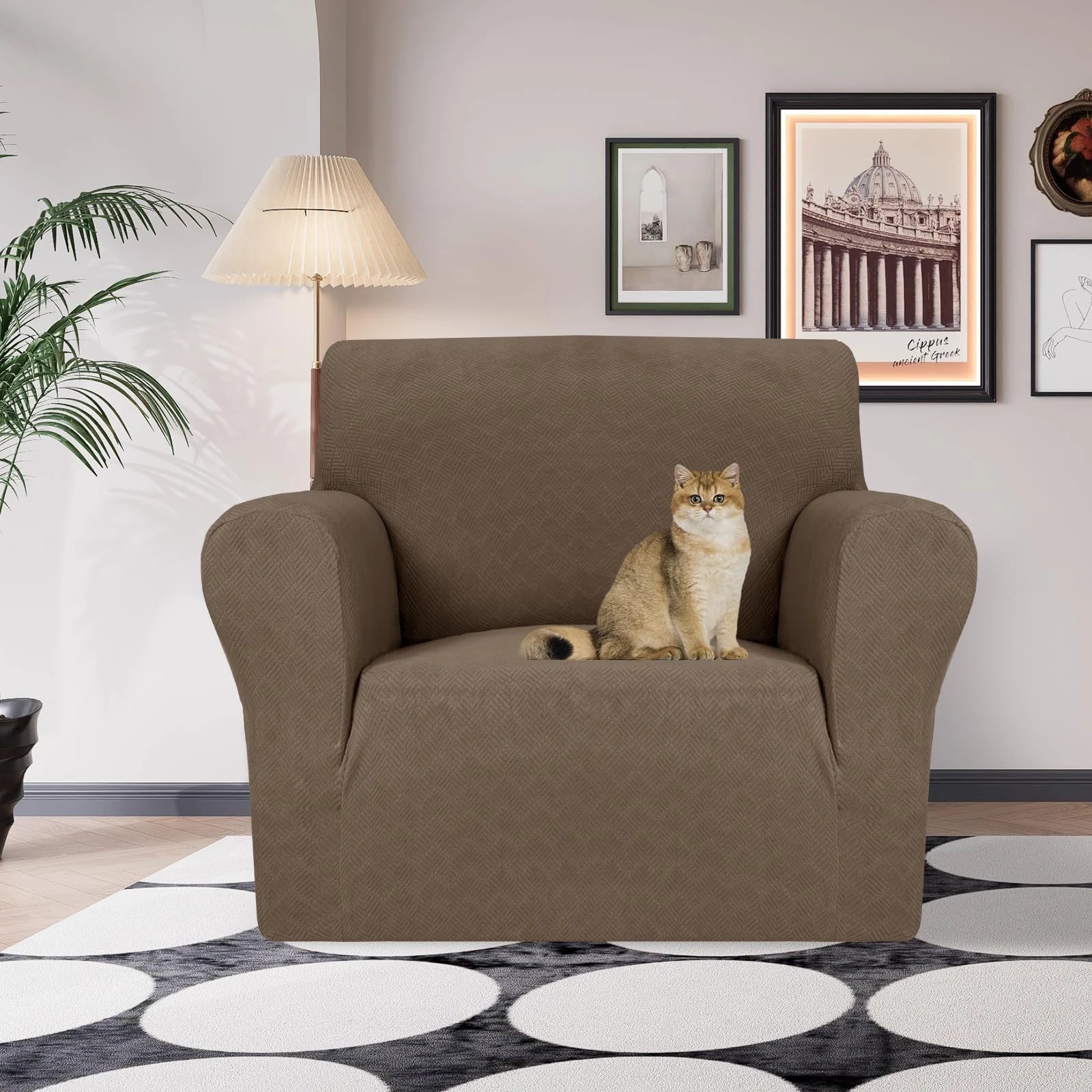 YSTYLE Stretch 1 Seater Sofa Cover with Armrests Anti-Slip Washable-YSTYLE