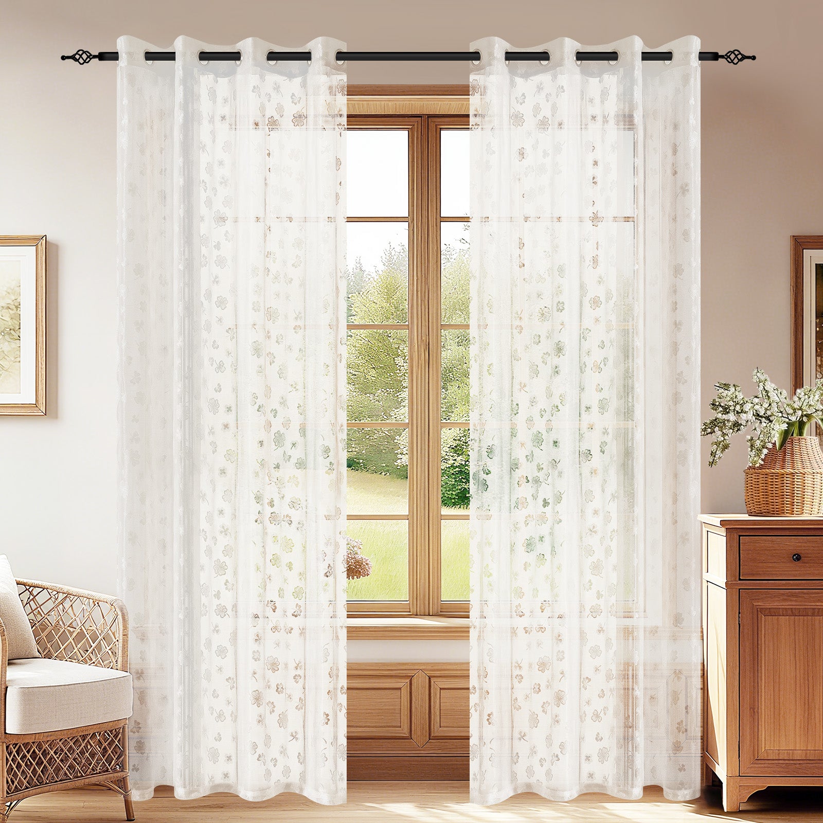 YSTYLE 2 Pieces Lace Voile Curtains with Eyelets-YSTYLE
