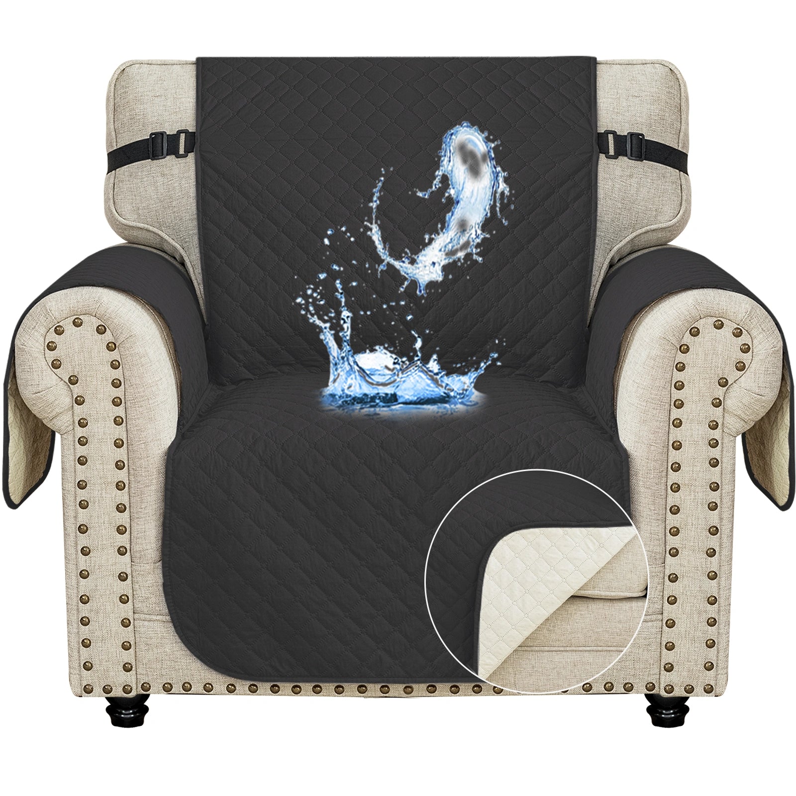 YSTYLE 1 Seater Couch Protector & WaterProof – Stretch Sofa Cover, Anti-Slip with Storage Pocket, Ideal for Pets-Rhombic