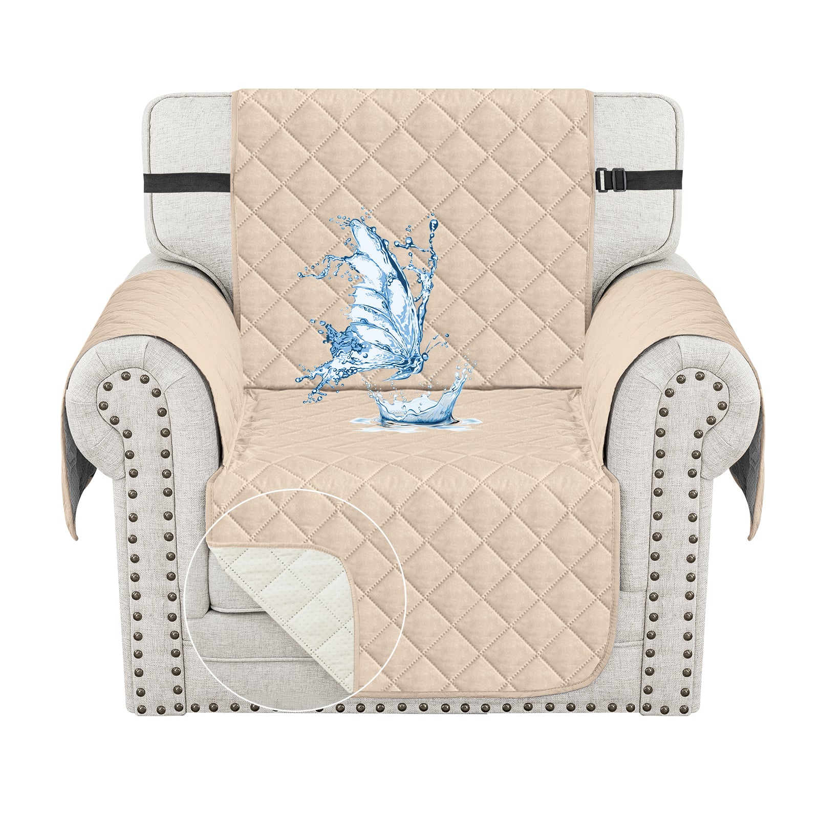 Ystyle Waterproof 1 Seater Sofa Cover with Side Pockets Anti-Slip