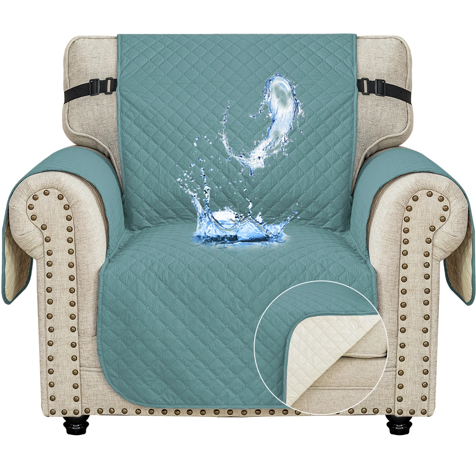 YSTYLE 1 Seater Couch Protector & WaterProof – Stretch Sofa Cover, Anti-Slip with Storage Pocket, Ideal for Pets-Rhombic