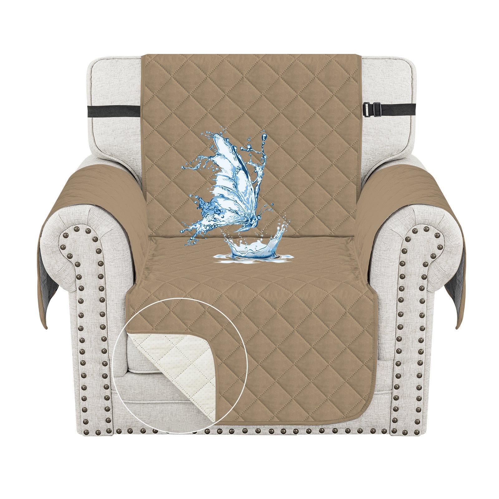 Ystyle Waterproof 1 Seater Sofa Cover with Side Pockets Anti-Slip