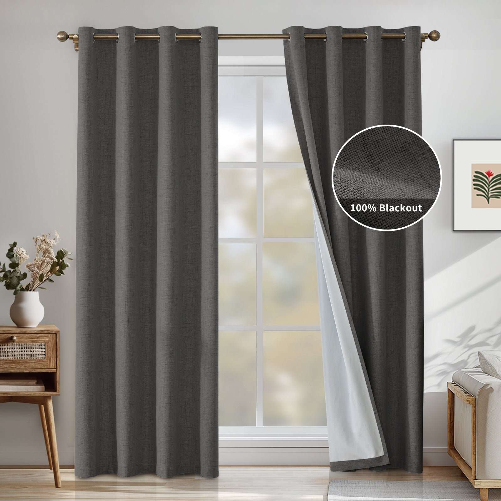 Ystyle 2 Pieces 100% Blackout Linen Curtains Thermal-YSTYLE