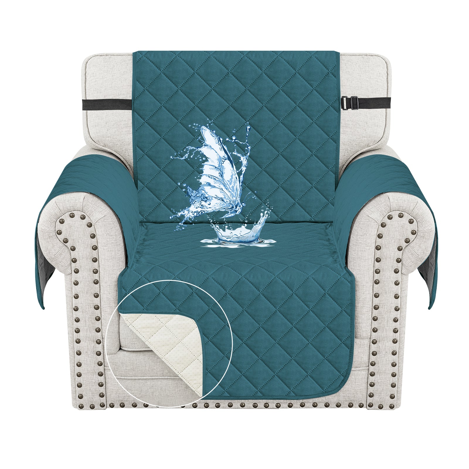 Ystyle Waterproof 1 Seater Sofa Cover with Side Pockets Anti-Slip