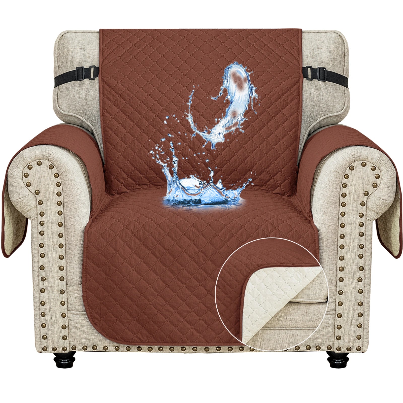 YSTYLE Waterproof 1 Seater Sofa Cover with Side Pockets Anti-Slip-YSTYLE