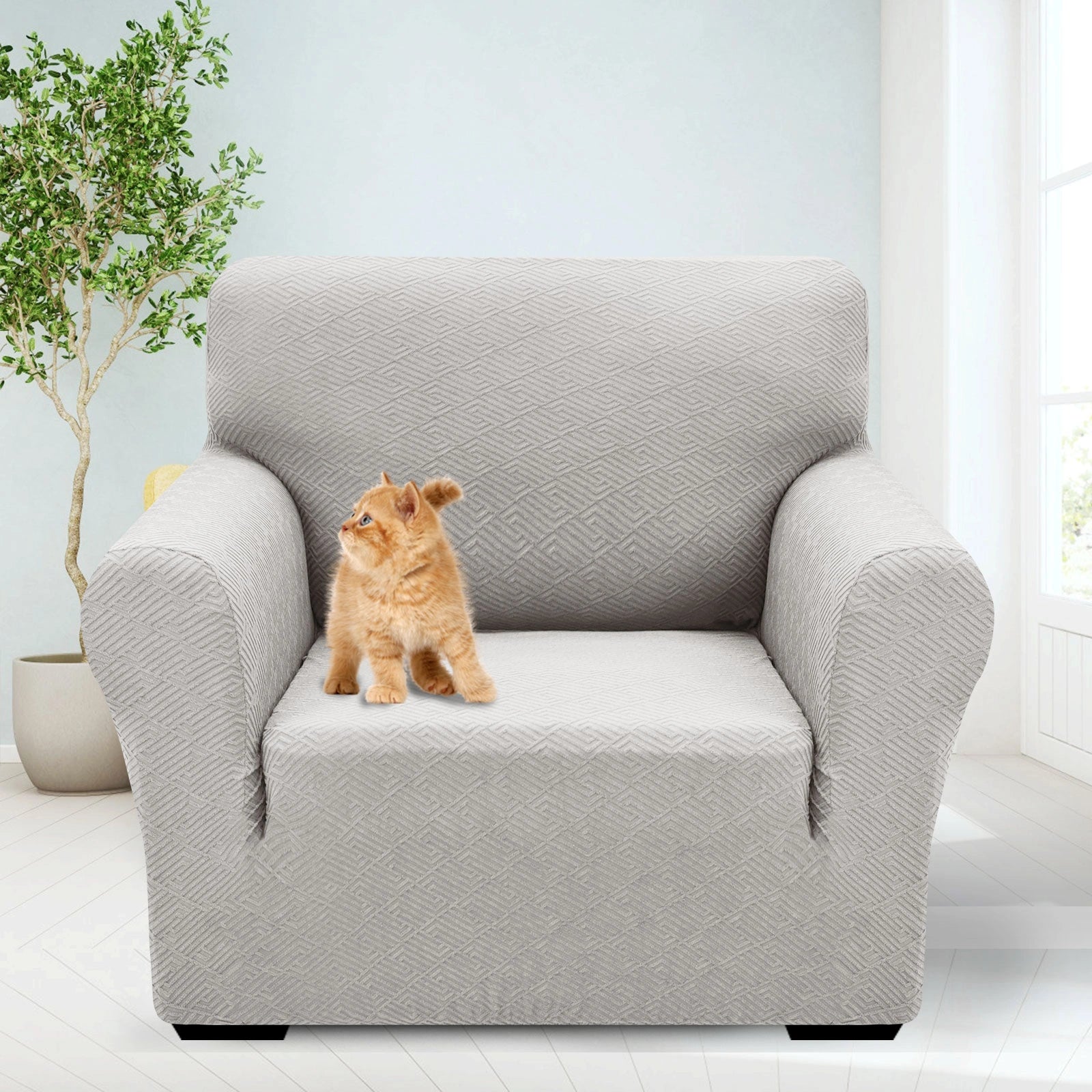 YSTYLE 1 Seater Sofa Cover – Stretch Fit, Pet Scratch Resistant, Geometric Jacquard, Anti-Slip, Washable-Back Shape