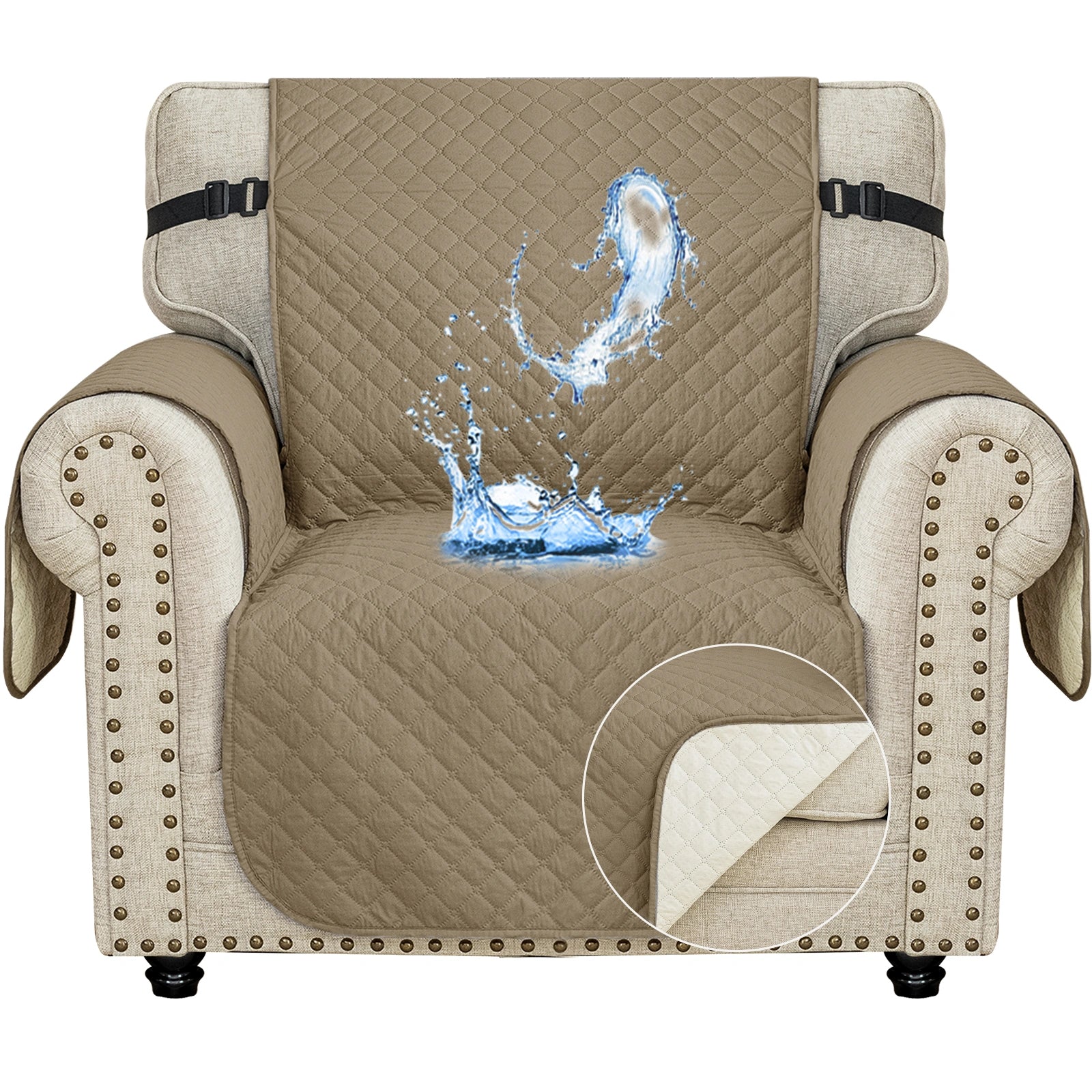 YSTYLE 1 Seater Couch Protector & WaterProof – Stretch Sofa Cover, Anti-Slip with Storage Pocket, Ideal for Pets-Rhombic