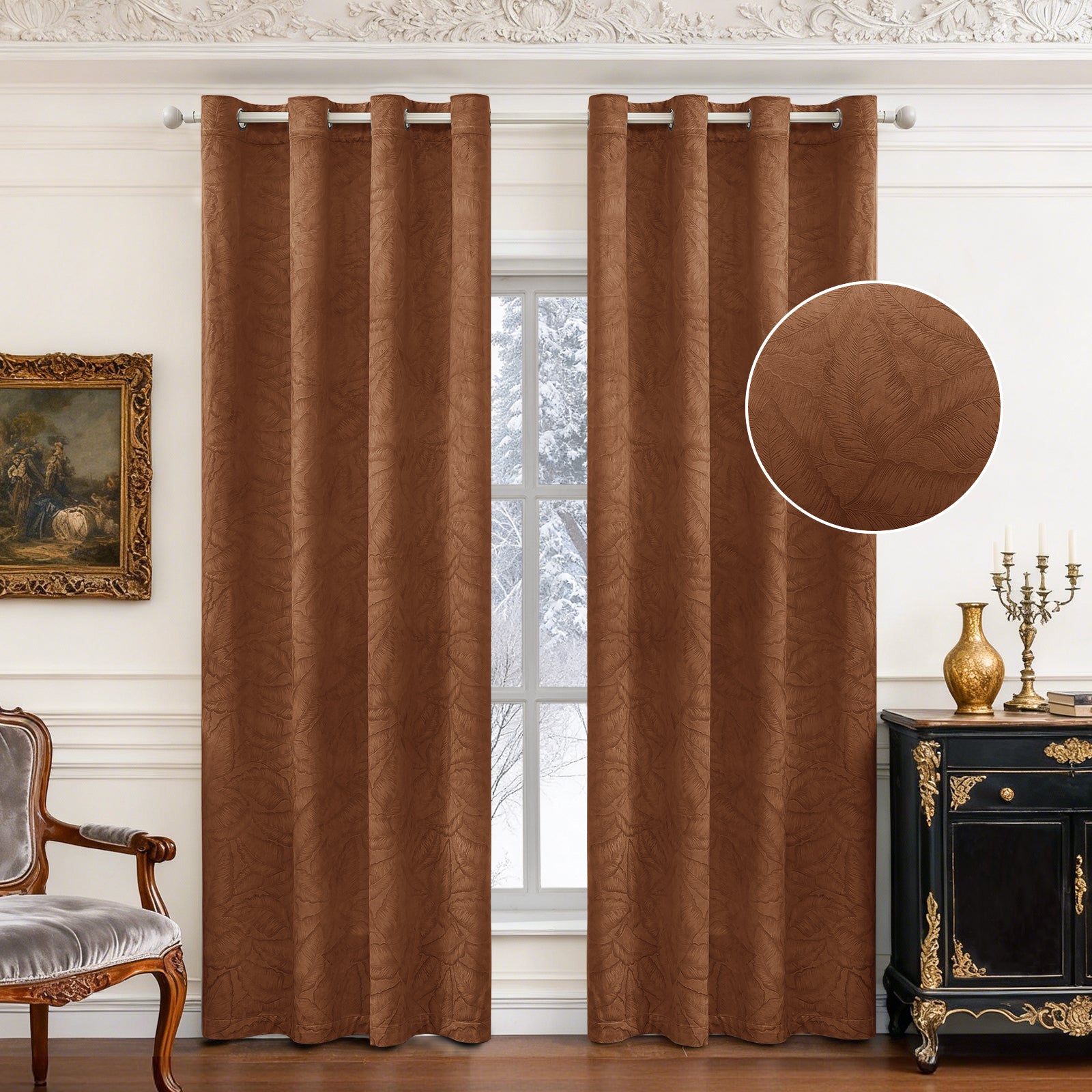 2 Pieces rideaux opacifiants with Stainless Steel Eyelets thermique Polyester Panels