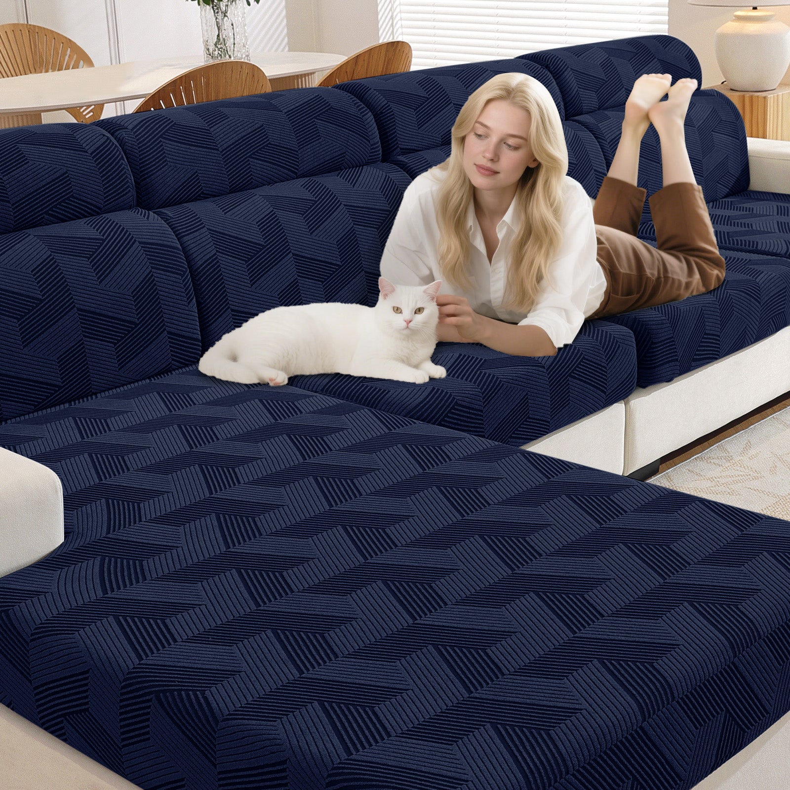 Ystyle Elastic Sofa Seat Cover, Universal Living Room Cushion Cover, Separate Sofa Cushion Slipcovers, Non-Slip, Stain-Resistant, Super Soft & Washable(2 Pieces+Chaise longue)