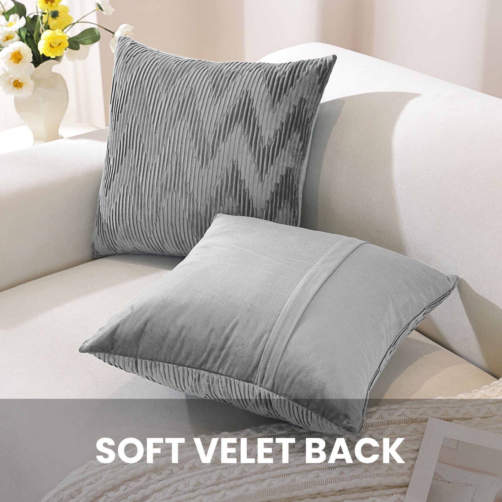 Ystyle 2 Pieces Cushion Covers Sofa 50 x 50 cm Velvet Minimalist Cushion Covers Invisible Zipper Decorative Cushion Covers for Sofa Living Room Bedroom