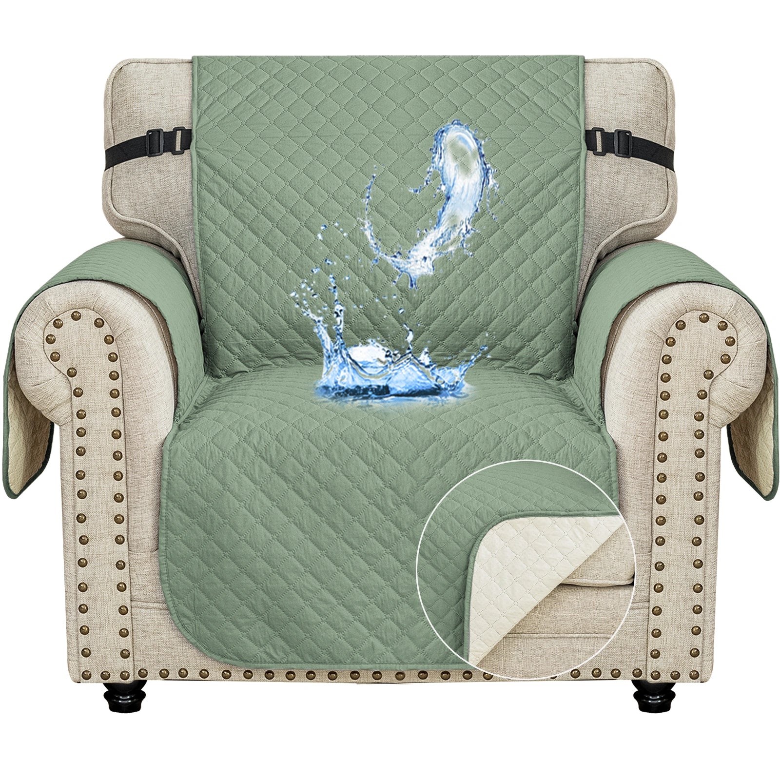 YSTYLE 1 Seater Couch Protector & WaterProof – Stretch Sofa Cover, Anti-Slip with Storage Pocket, Ideal for Pets-Rhombic