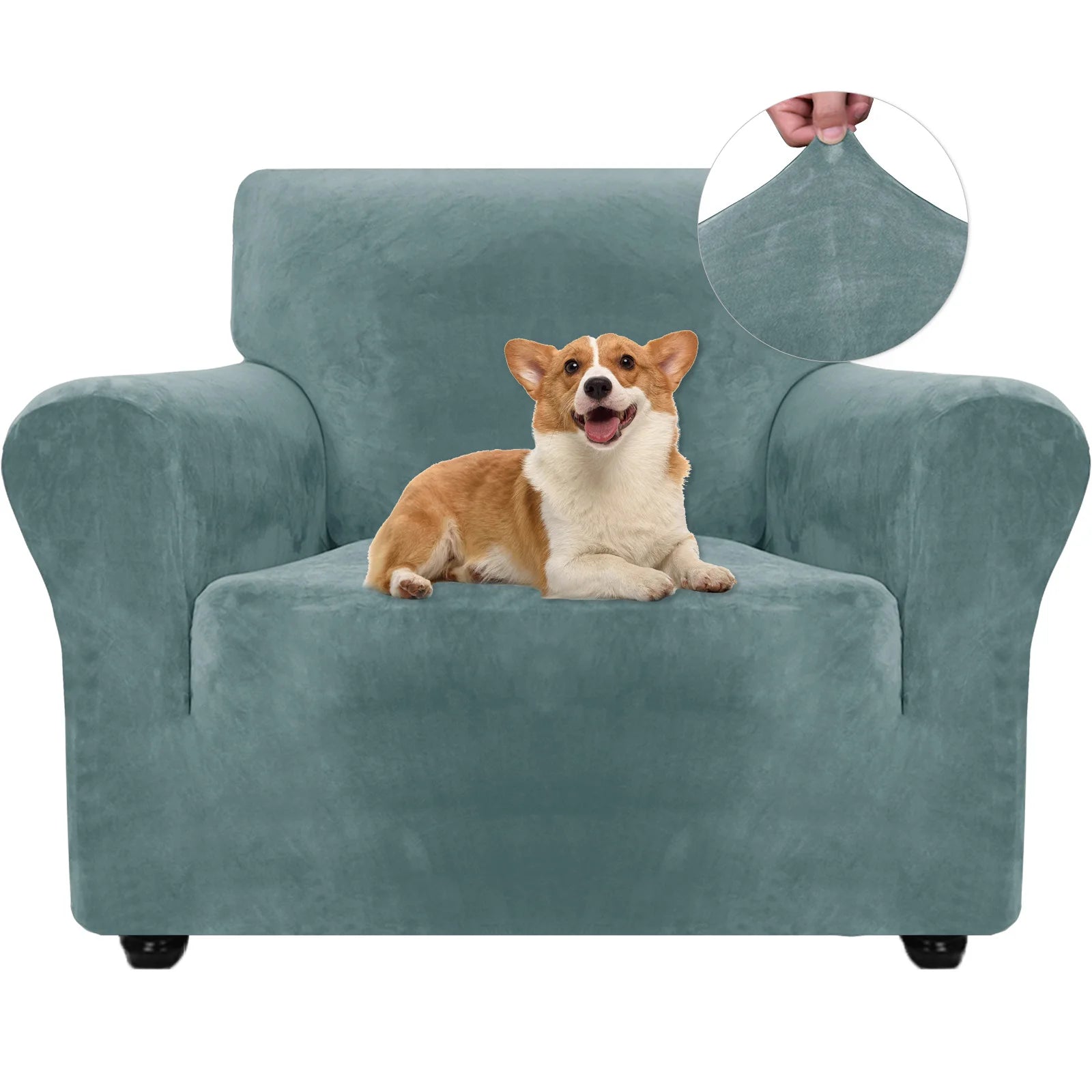 YSTYLE Velvet 1 Seater Sofa Cover with Armrests Stretch Anti Slip-YSTYLE