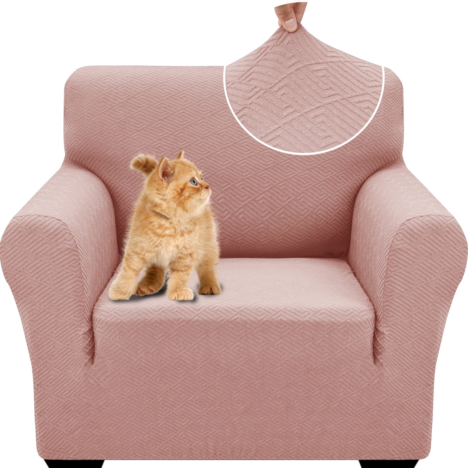 YSTYLE 1 Seater Sofa Cover – Stretch Fit, Pet Scratch Resistant, Geometric Jacquard, Anti-Slip, Washable-Back Shape