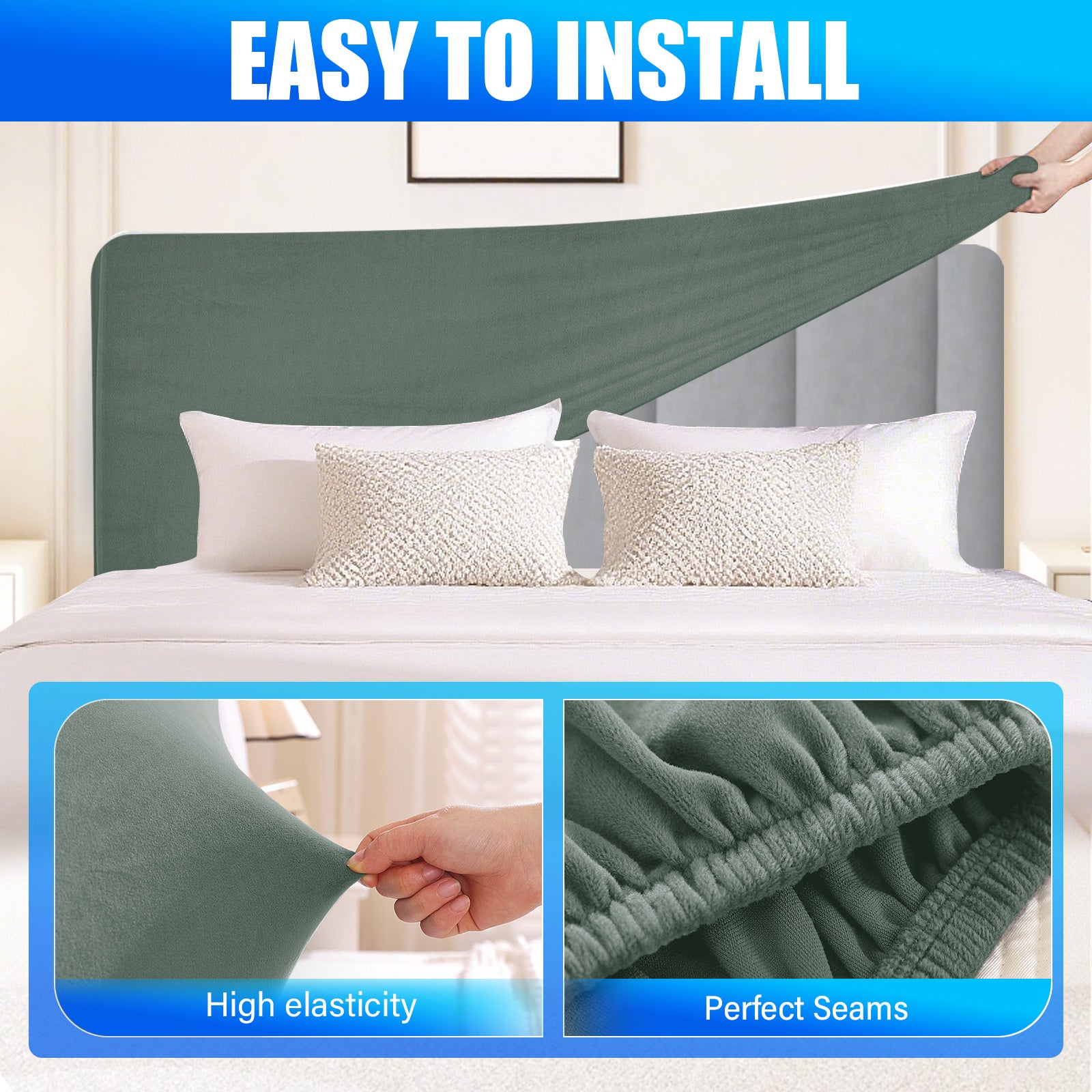 Ystyle 180cm Velvet Headboard Cover, Elastic Slipcover for Bed Headboard, Solid Color Washable Headboard Protector for Single/Double Beds