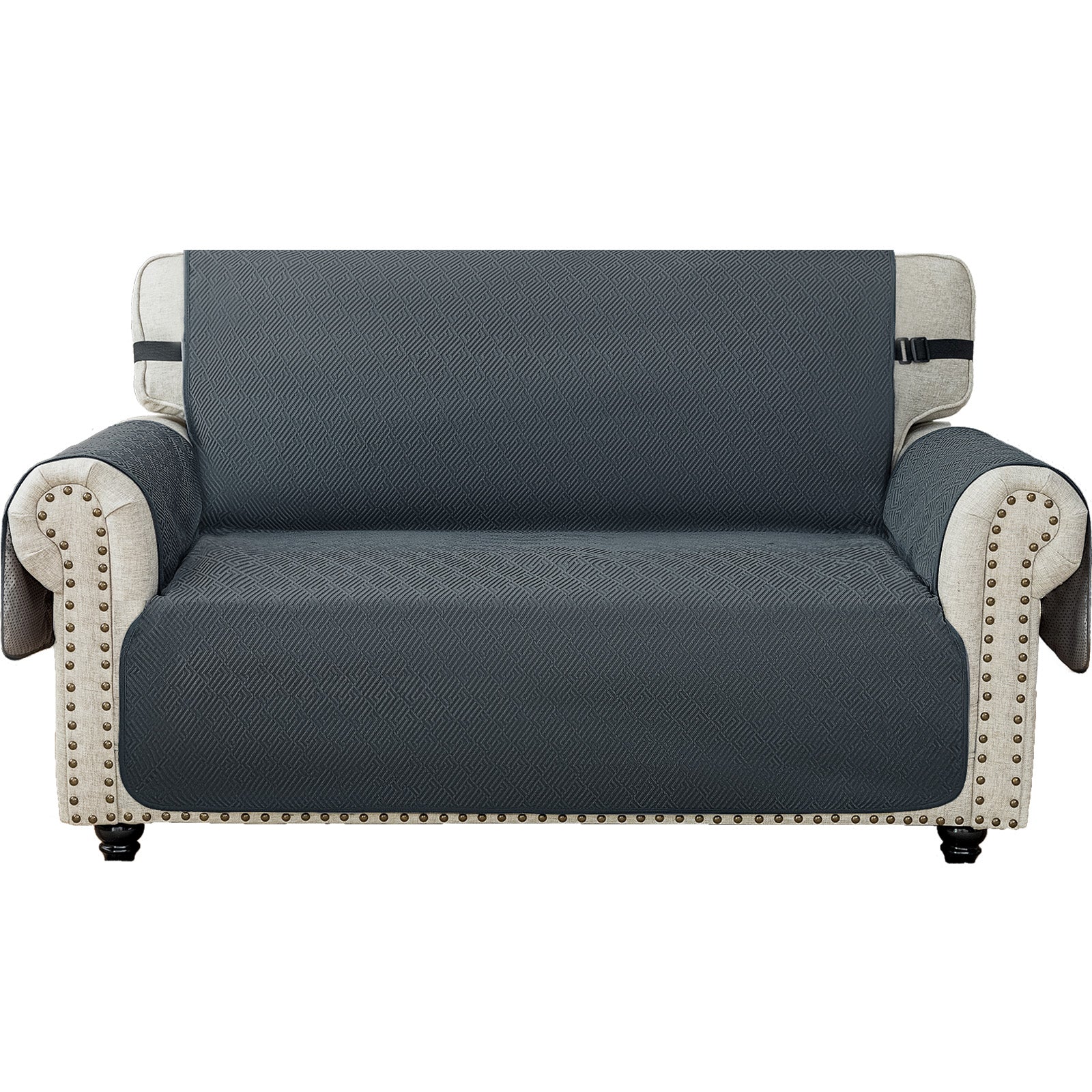 2 Seater Sofa Cover with Armrests Geometric Pattern Anti Slip-YSTYLE