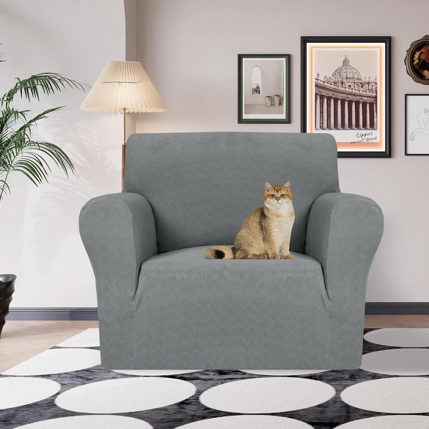 YSTYLE Stretch 1 Seater Sofa Cover with Armrests Anti-Slip Washable-YSTYLE
