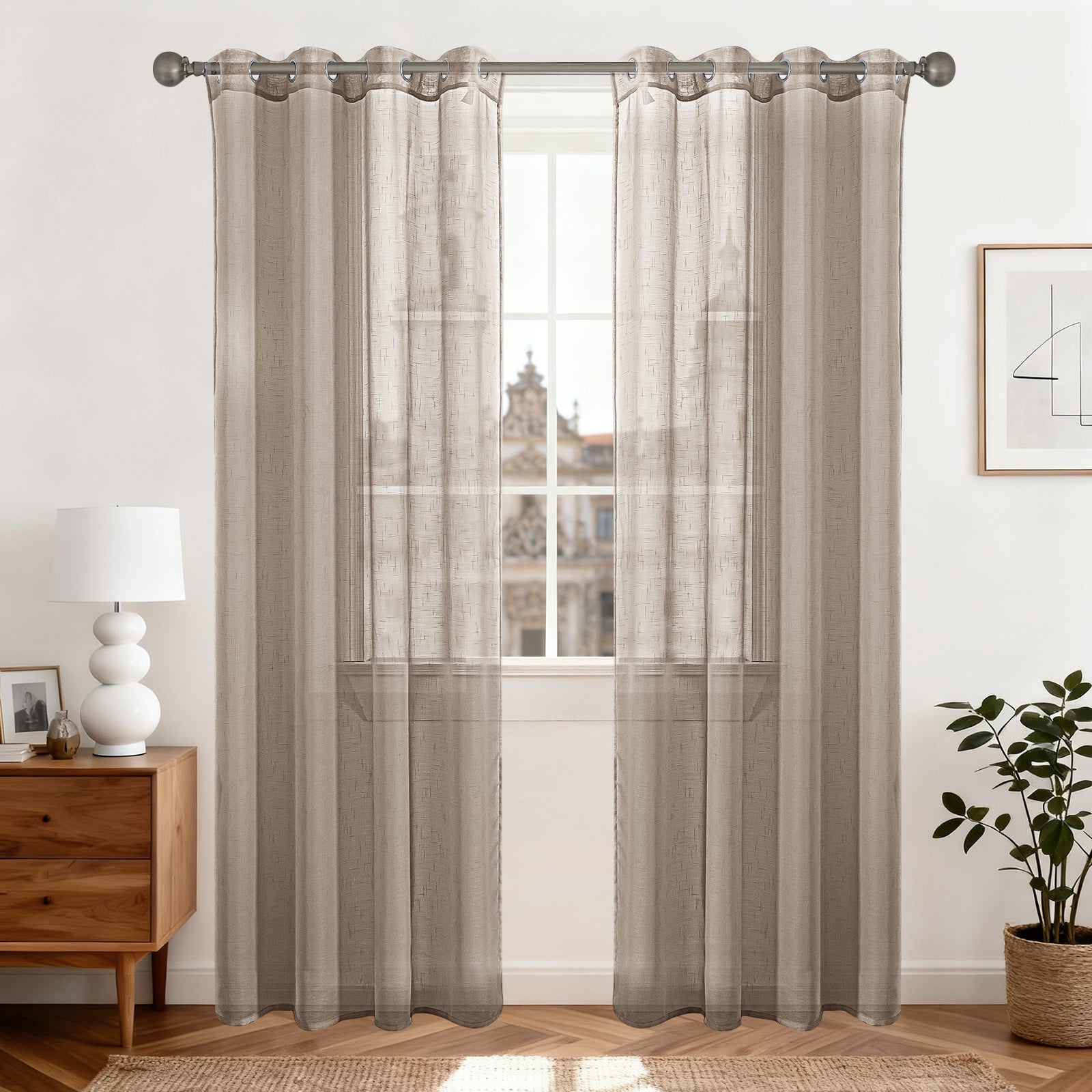 Ystyle 2 Panels Set, Linen-Effect Indoor Curtains, 70x240 cm, Living Room Window Curtains with Cross Weave, Kitchen Voile Curtains with Rod Pocket, Modern Lightweight Bedroom Curtains