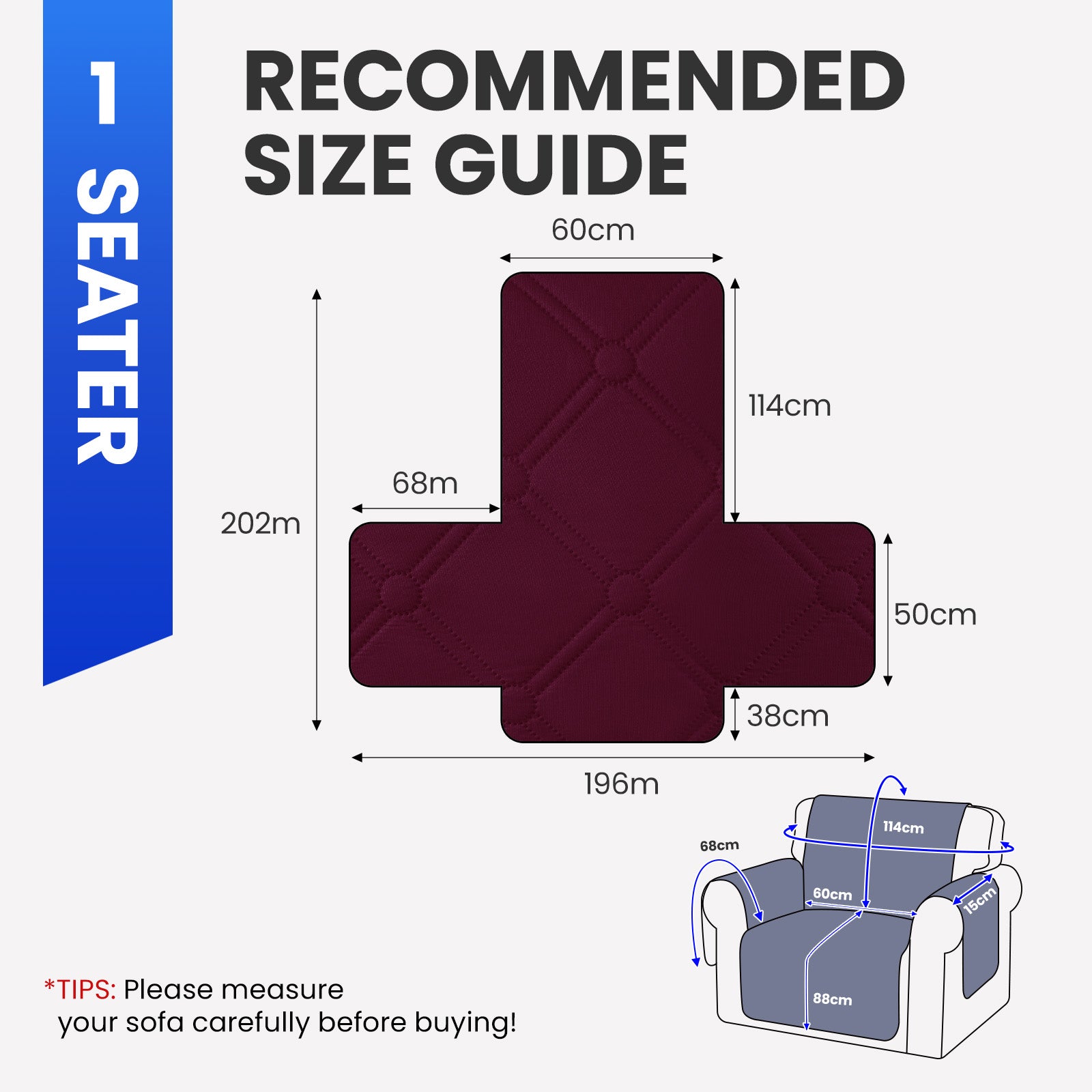 Ystyle Waterproof 1 Seater Armchair Cover with Side Pockets