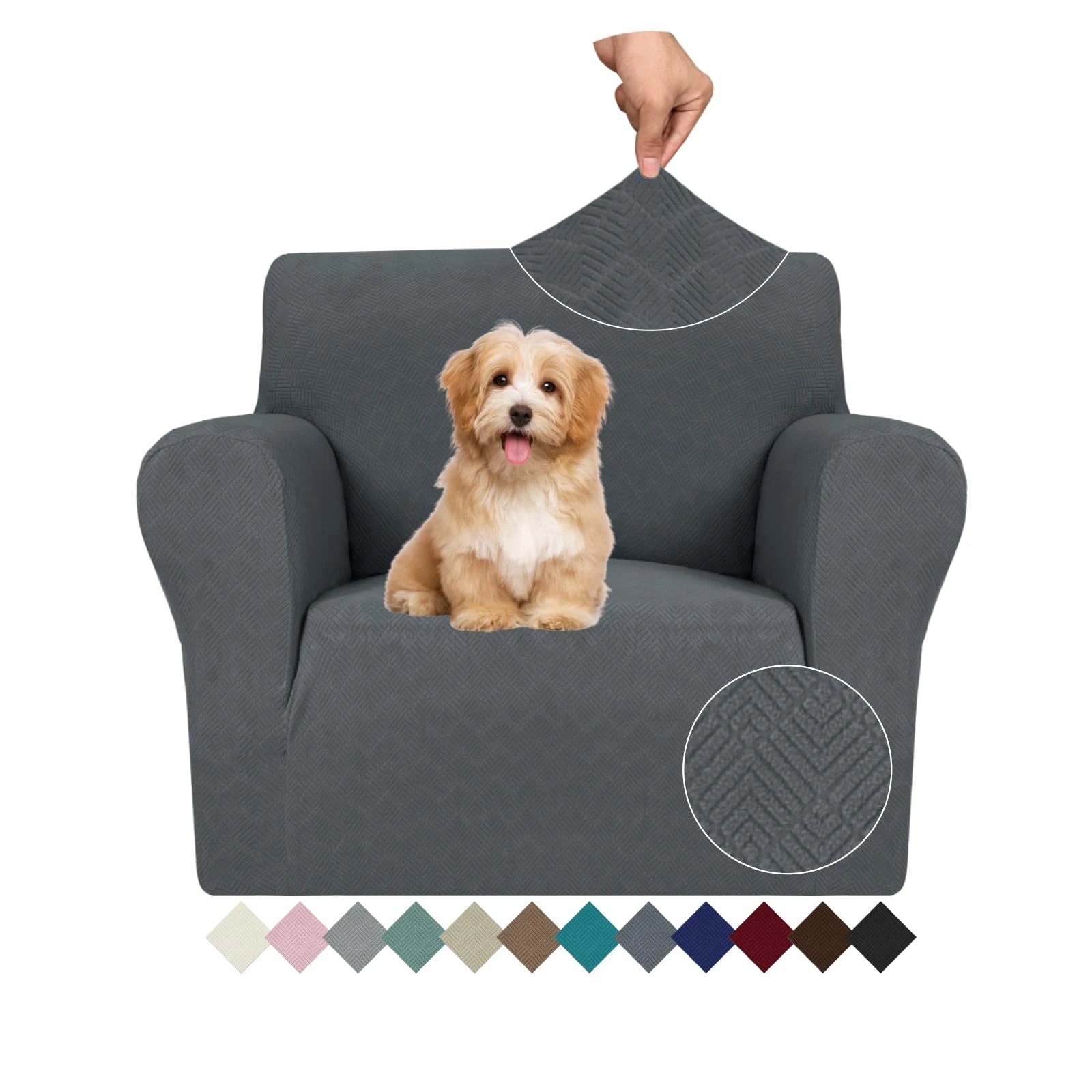 YSTYLE Stretch 1 Seater Sofa Cover with Armrests Anti-Slip Washable-YSTYLE