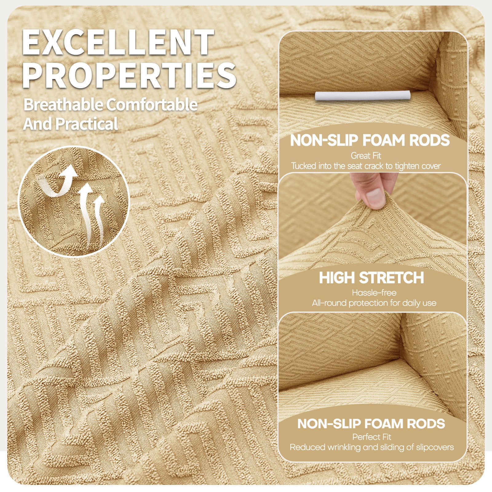 Manta para sofá de 3 asientos YSTYLE - Ajuste elástico, resistente a arañazos de mascotas, geométrico jacquard, antideslizante, lavable - Forma de espalda