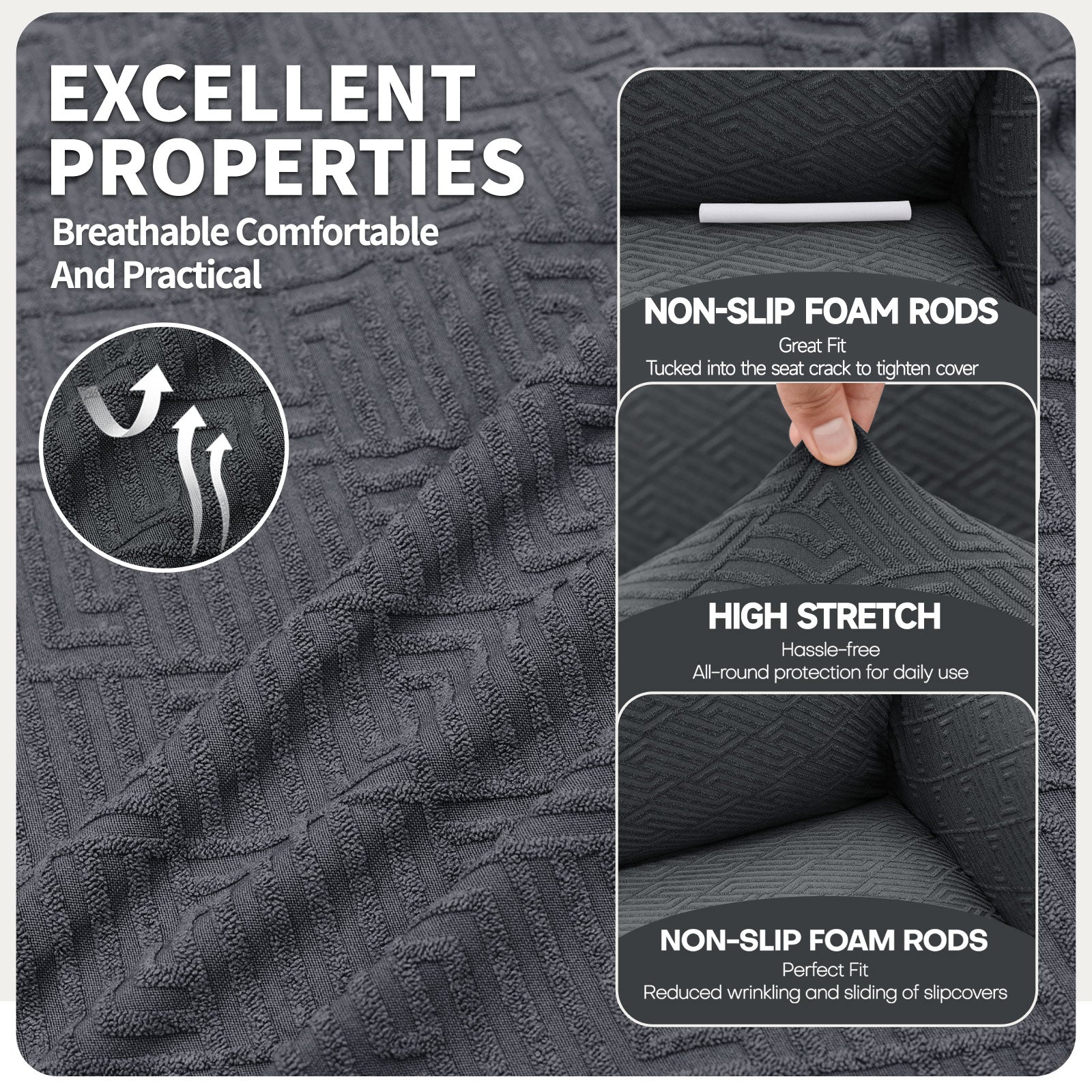 Manta para sofá de 3 asientos YSTYLE - Ajuste elástico, resistente a arañazos de mascotas, geométrico jacquard, antideslizante, lavable - Forma de espalda