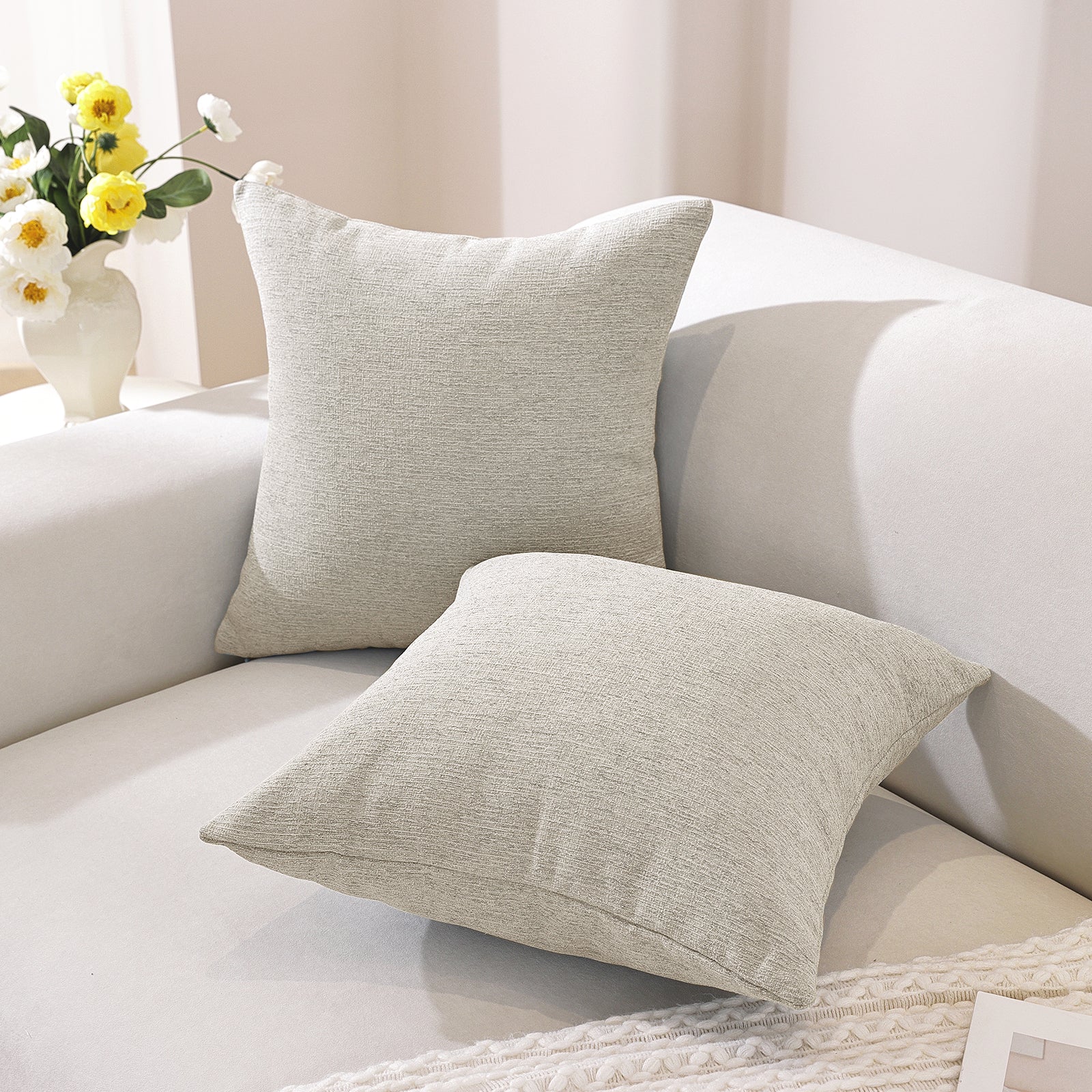 Ystyle 2 Pieces Linen Cushion Covers 60 x 60 cm, Decorative Sofa Cushion Covers, Invisible Zipper, Modern, Comfortable Sturdy, for Living Room, Bedroom